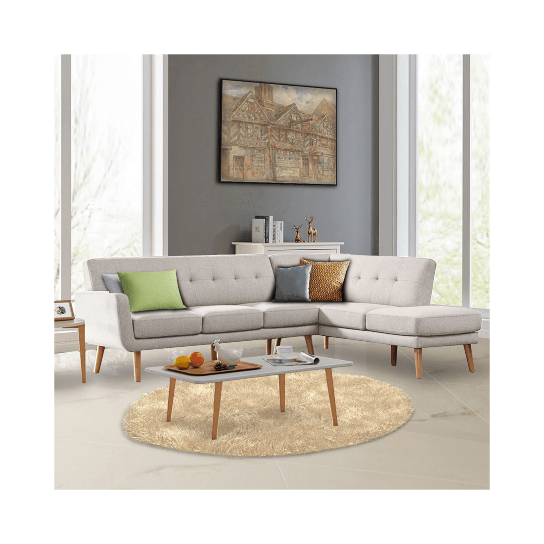 2 Sarantino Faux Linen Corner Sofa Lounge L-shaped Chaise Light Grey, 2 of 8