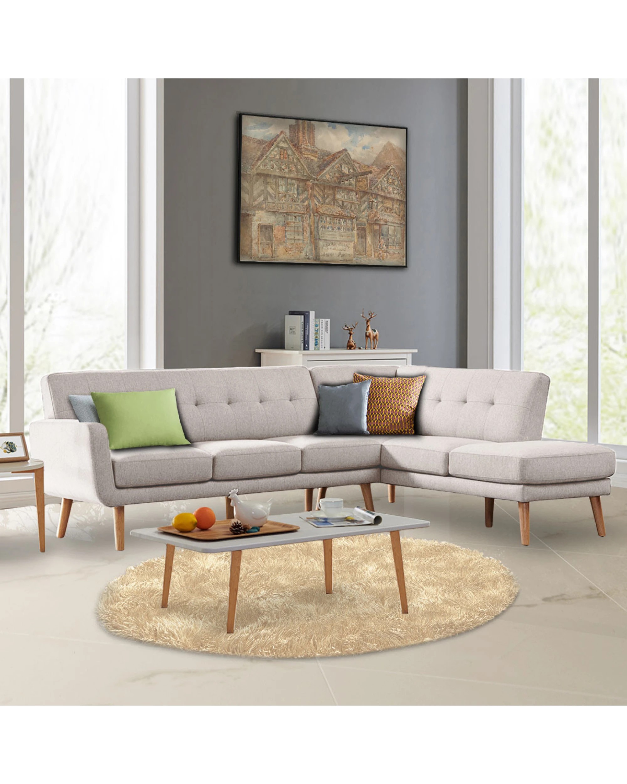 2 Sarantino Faux Linen Corner Sofa Lounge L-shaped Chaise Light Grey, 2 of 8