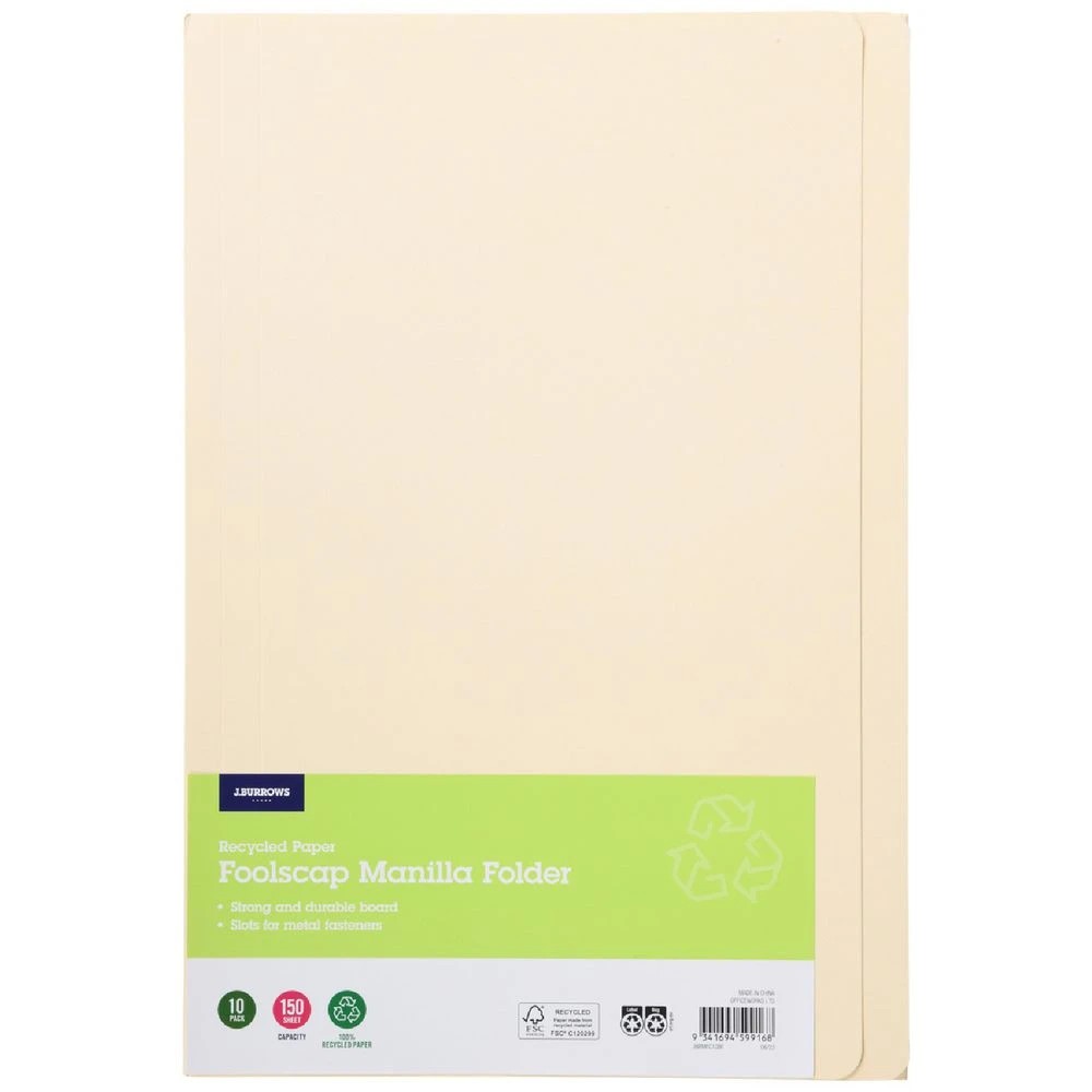 1 J.Burrows Manila Folder Foolscap Buff 10 Pack, 1 of 4