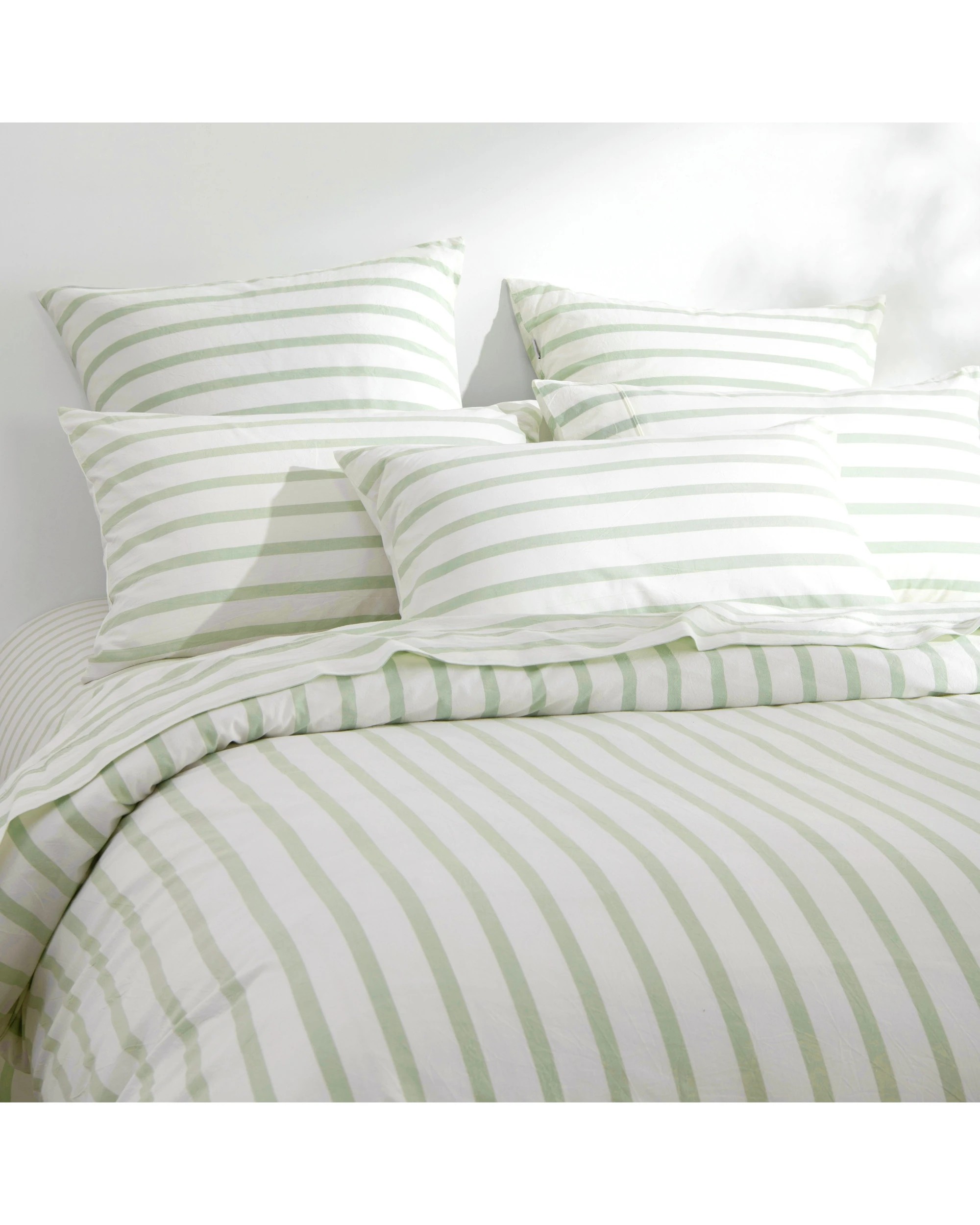 6 Dreamaker Bask Yarn Dyed Washed Cotton Striped Sheet Set - King Single Bed - Sage, 6 of 7