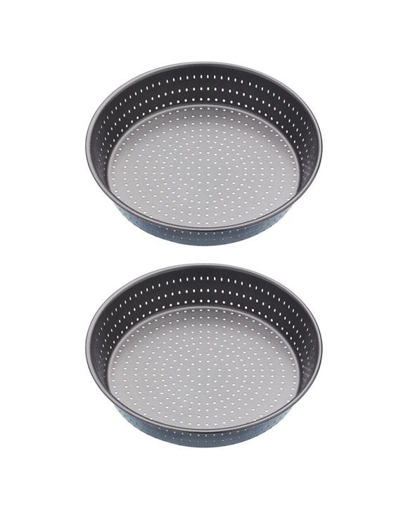 Mastercraft 2x Crusty Bake 24cm Non-Stick Deep Pie Tart Tin Perforated - Black