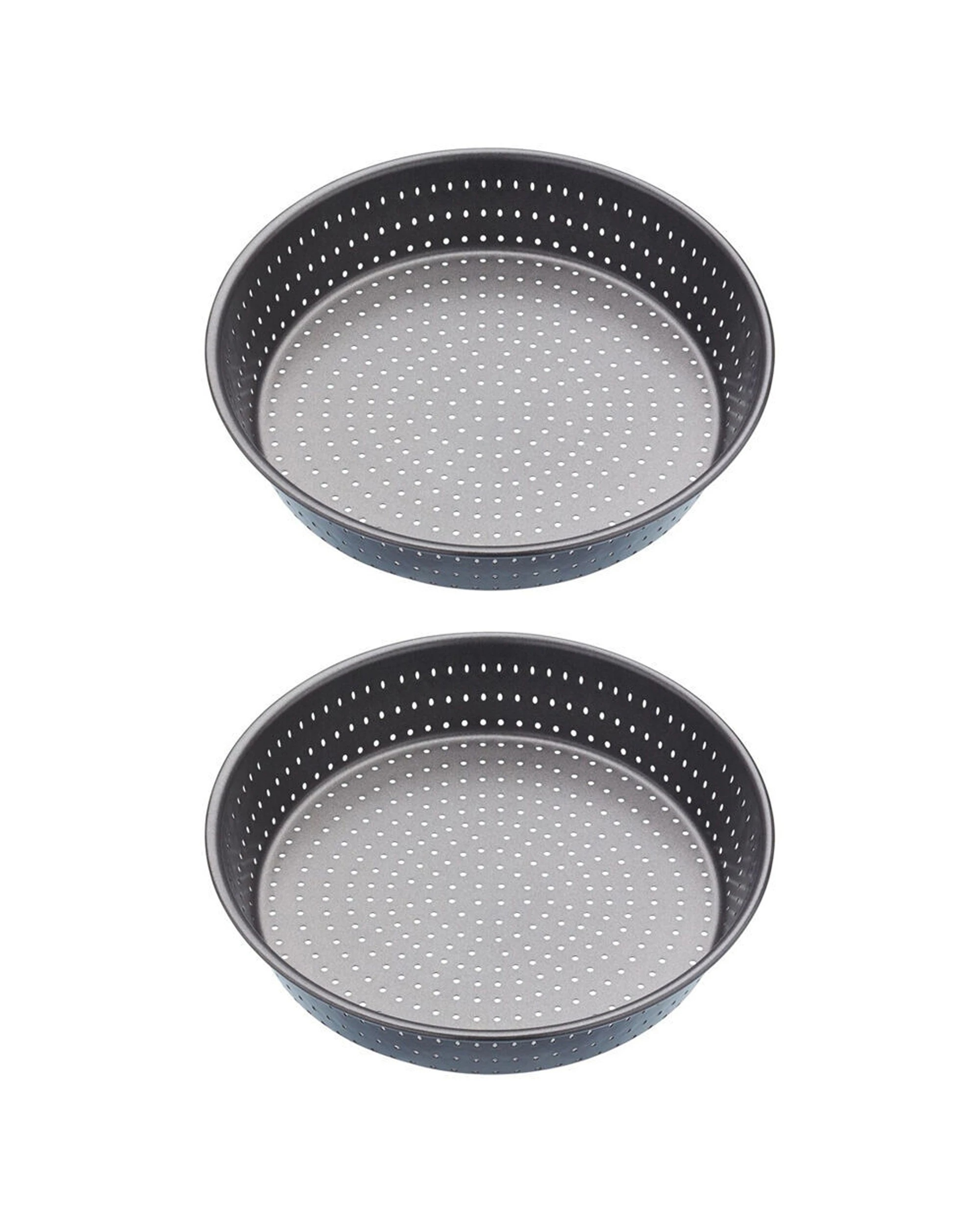 1 Mastercraft 2x Crusty Bake 24cm Non-Stick Deep Pie Tart Tin Perforated - Black, 1 of 8