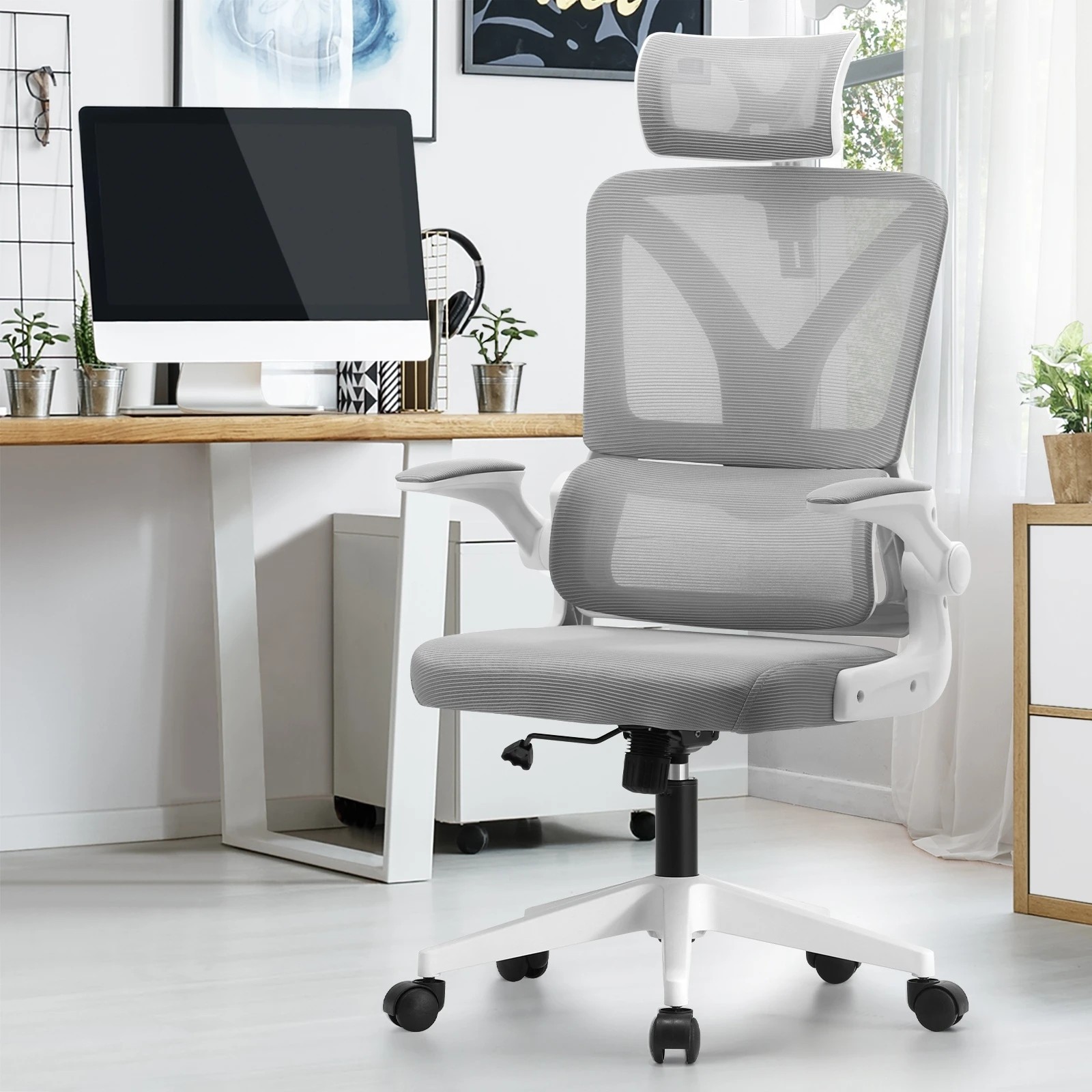 2 Oikiture Mesh Office Chair D-shape
 - White, 2 of 10