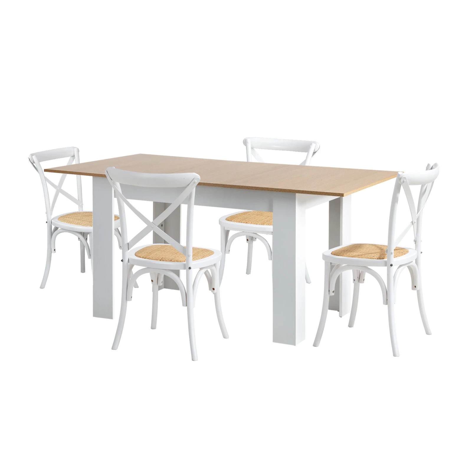 1 Oikiture 160cm Extendable Dining Table With 4pcs Dining Chairs Crossback
 - Multi, 1 of 10
