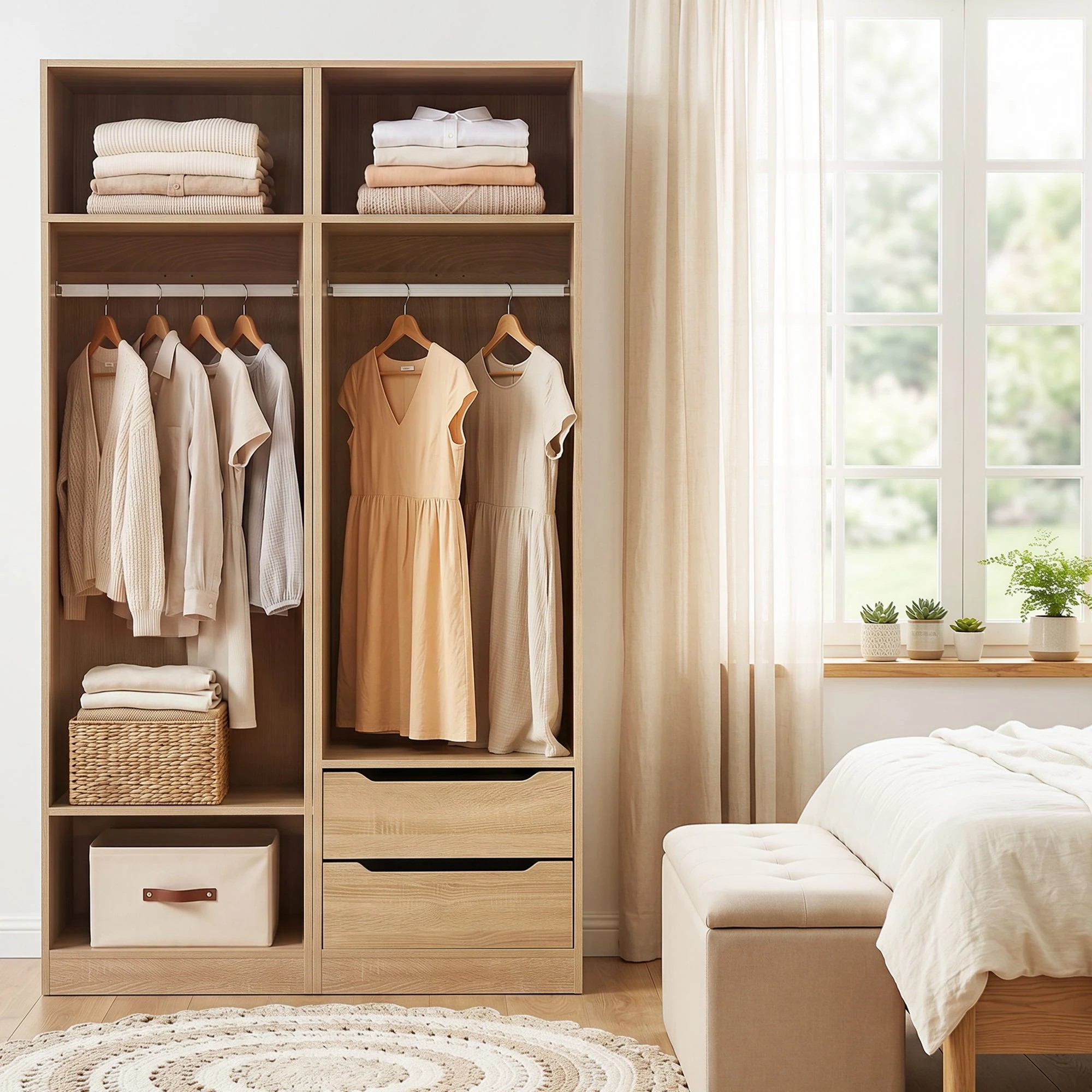 7 Artiss Wardrobe Clothes Closet Storage Organizer 2 Shelves 1 Hanging Rod - Natural, 7 of 8