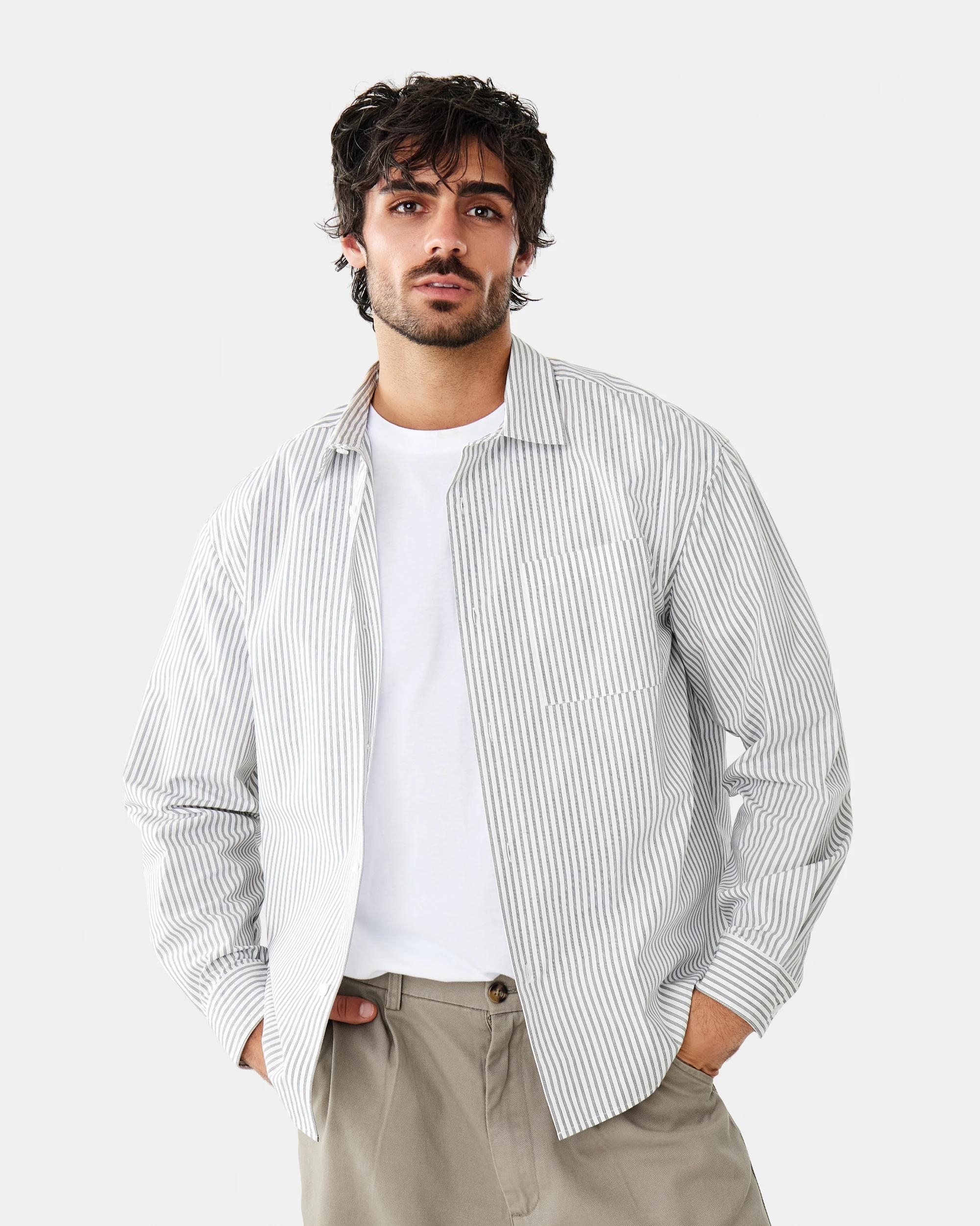 2 Long Sleeve Relaxed Poplin Shirt Wht Stripe, 2 of 9