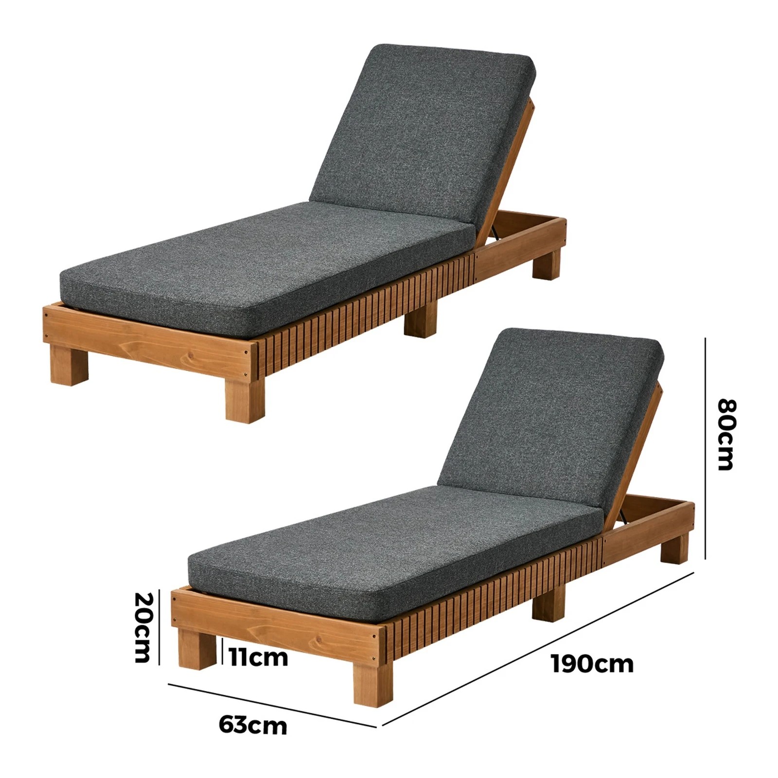 Livsip 2PCS Outdoor Sun Lounge Set Wooden Lounger Daybed Patio ...