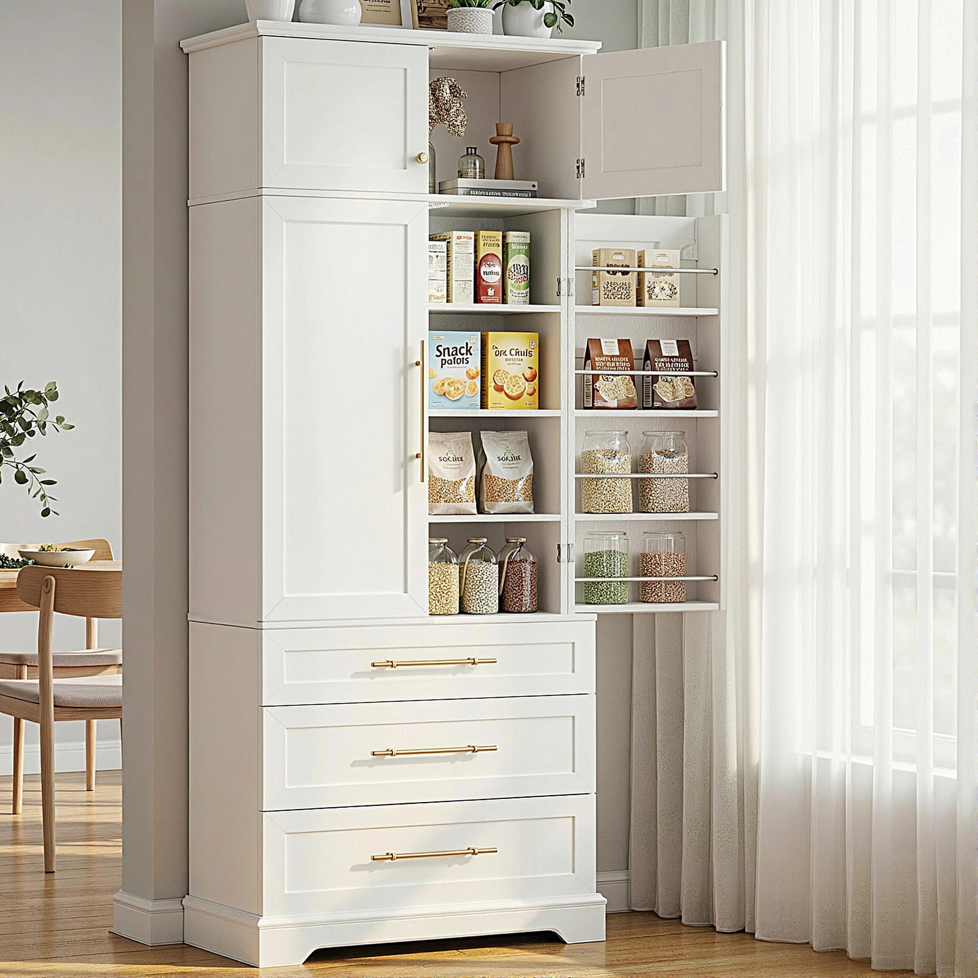 8 Artiss Buffet Sideboard Cabinet Pantry Kitchen Storage Cupboard Drawers - White, 8 of 8