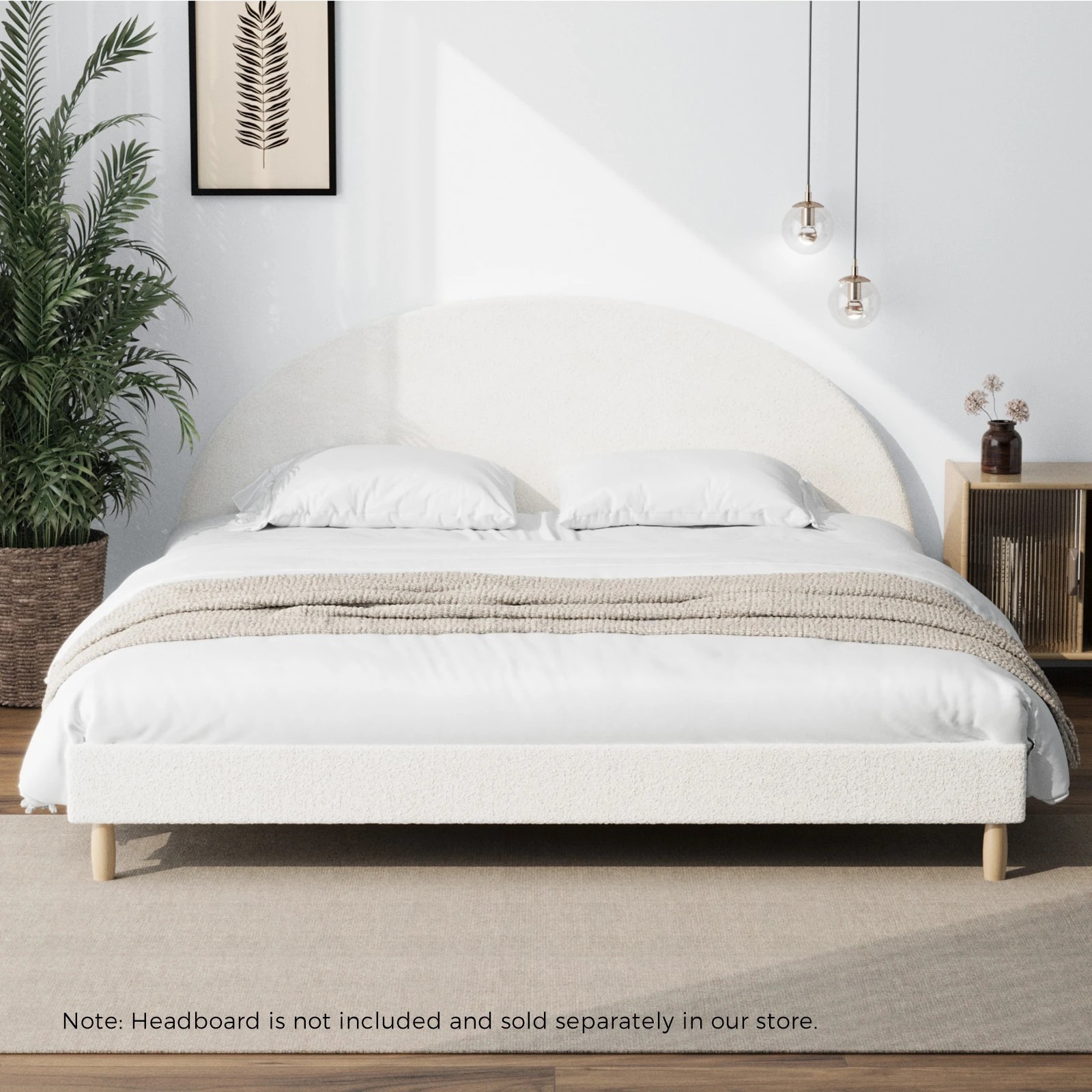 3 Oikiture King Bed Base Boucle Bed Frame
 - White, 3 of 10