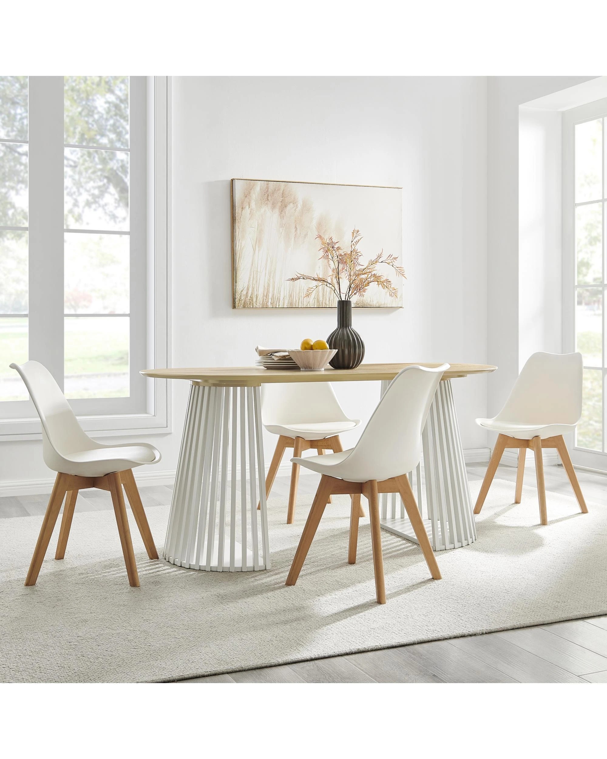3 Kodu Oval Rounded Dining Table 160cm White and Oak, 3 of 8