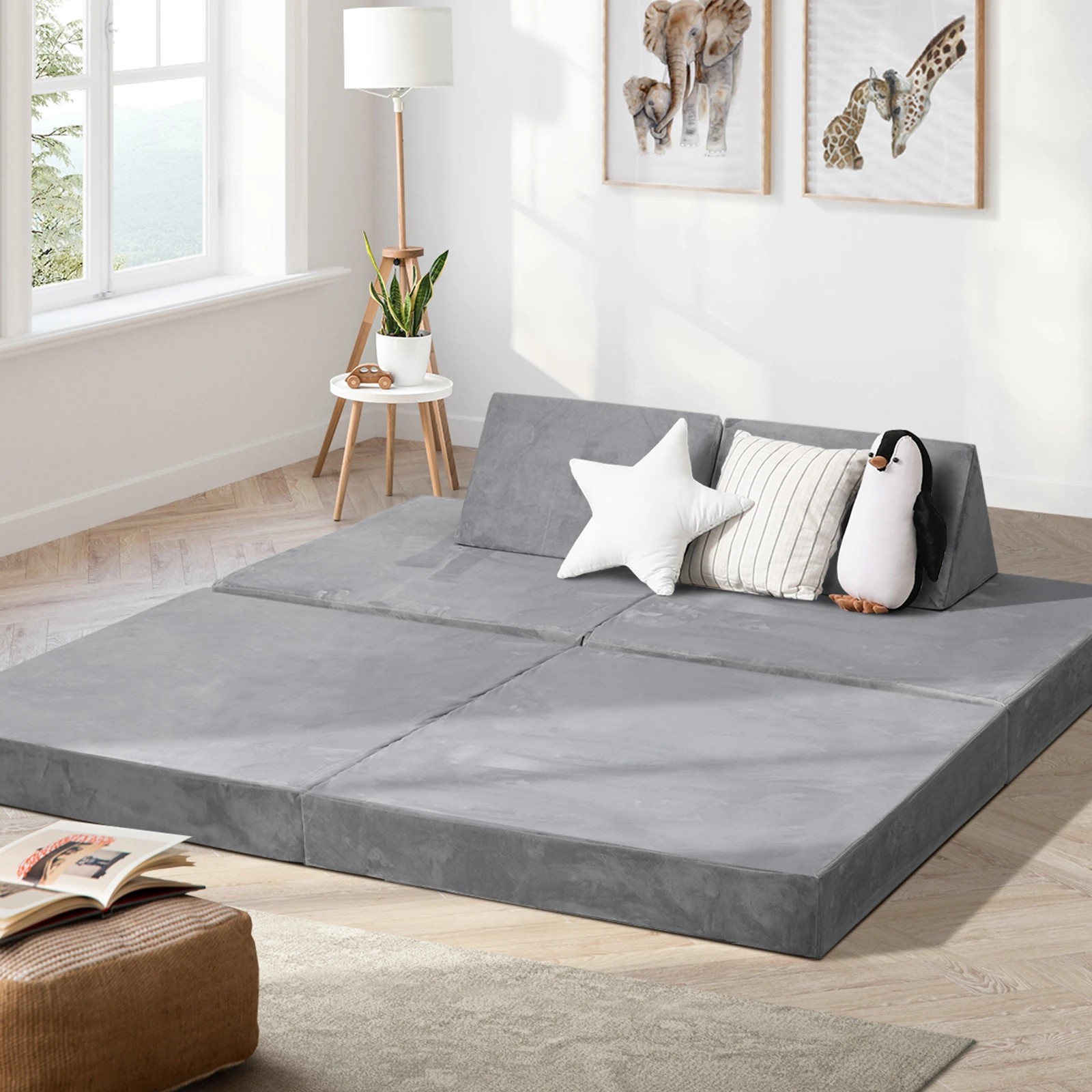 7 Oikiture 4Pcs Kids Sofa Play Couch Modular Lounge Cushion Convertible Playset - Grey, 7 of 8