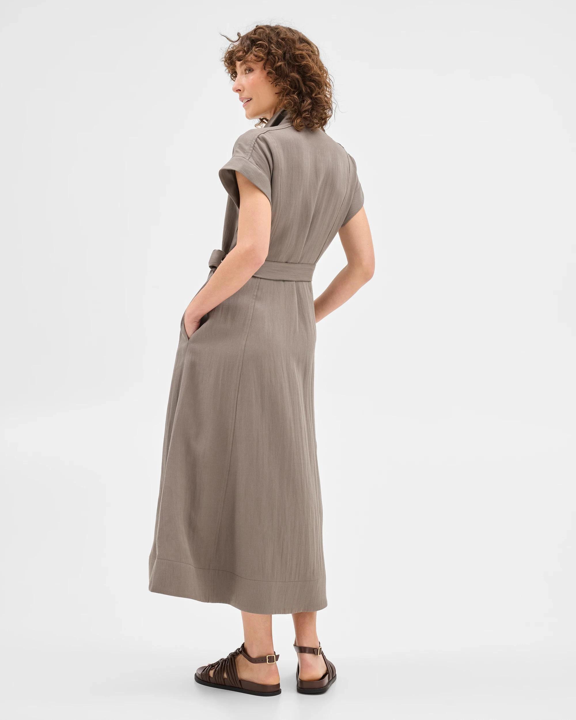 6 Summer Twill Midi Shirt Dress - Preview DUSTY KHAKI, 6 of 6