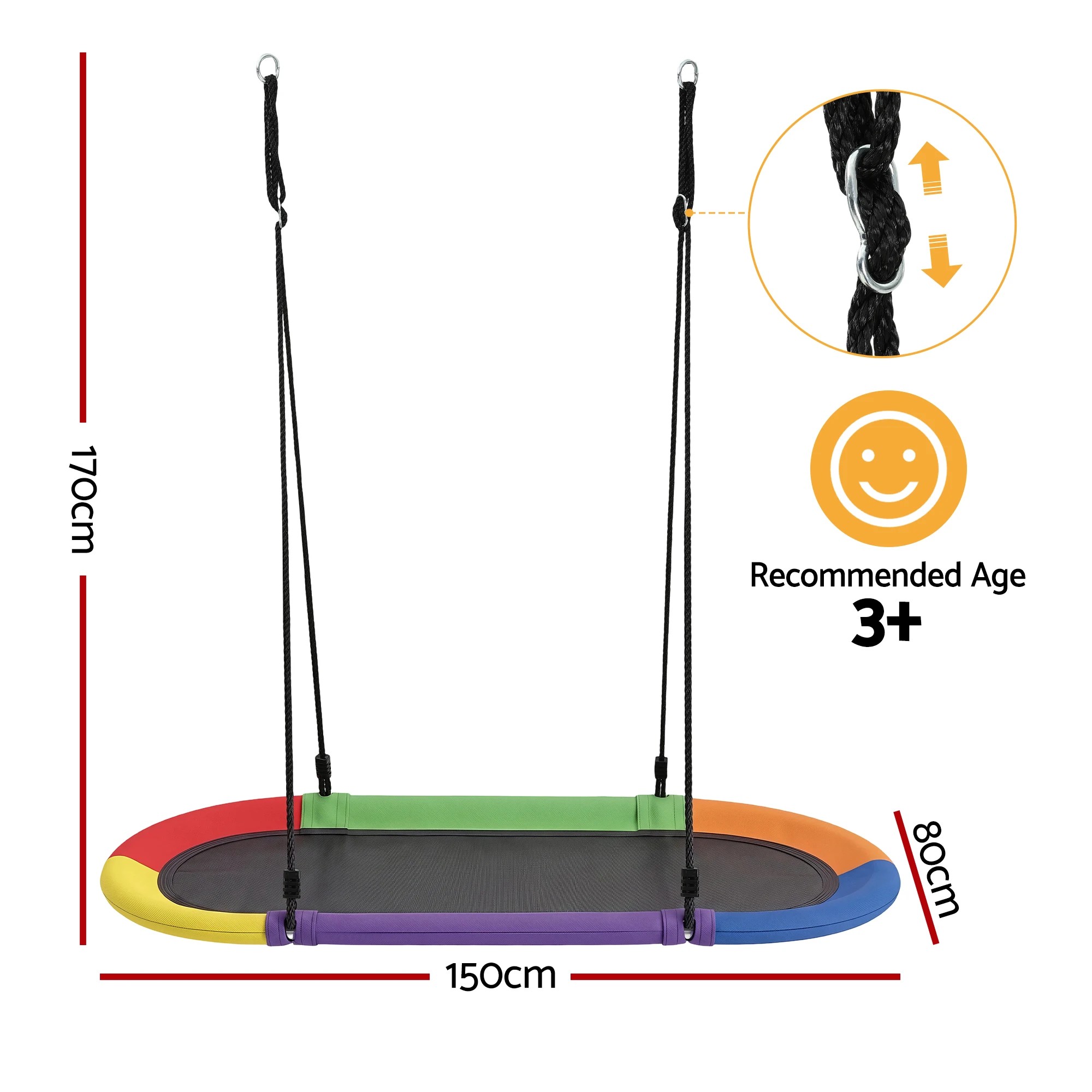 3 Gardeon Tree Swing Hammock 150cm for Backyard Porch Outside Playground - Multi, 3 of 9