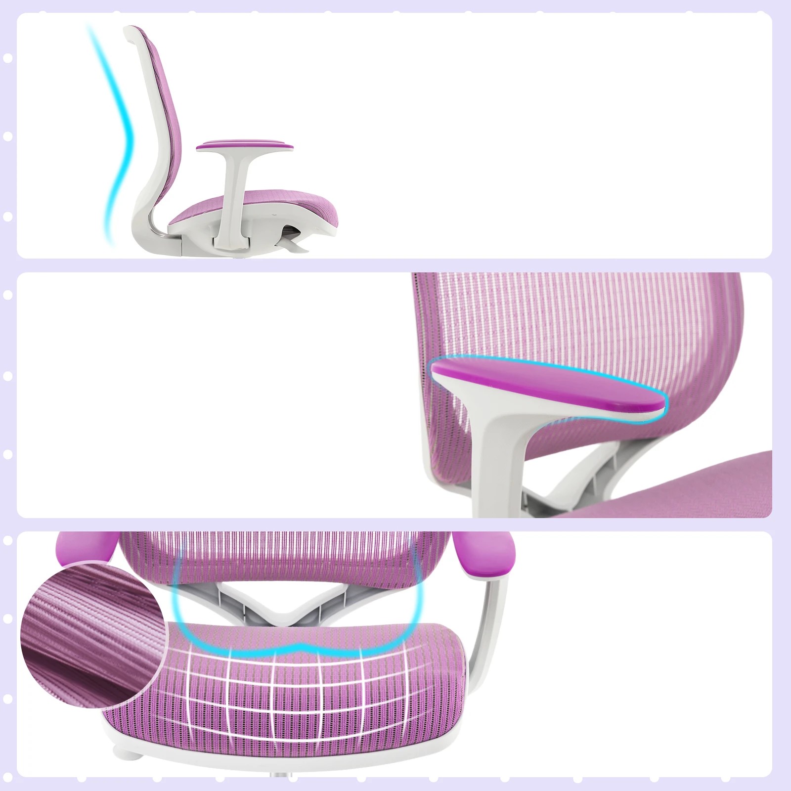 4 Costway Desk Chair Swivel Mesh Chair w/Adjustable Height - Purple, 4 of 6