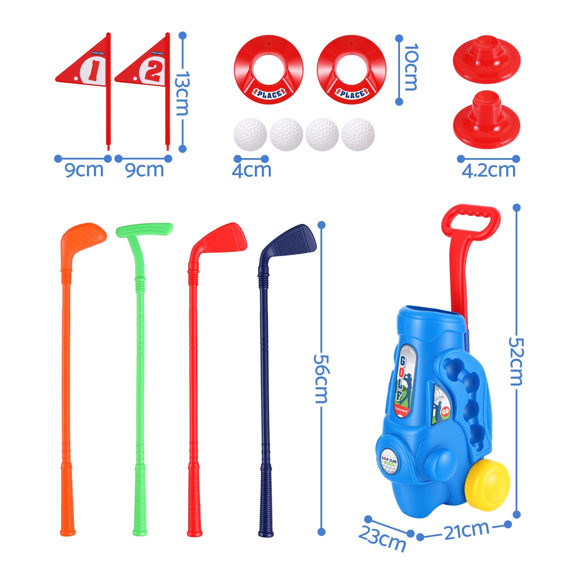 3 Keezi Kids Golf Set with Pull Cart 4 Clubs 4 Balls Indoor Outdoor Mini Golf Game Toy Ages 2-6 - Blue, 3 of 7