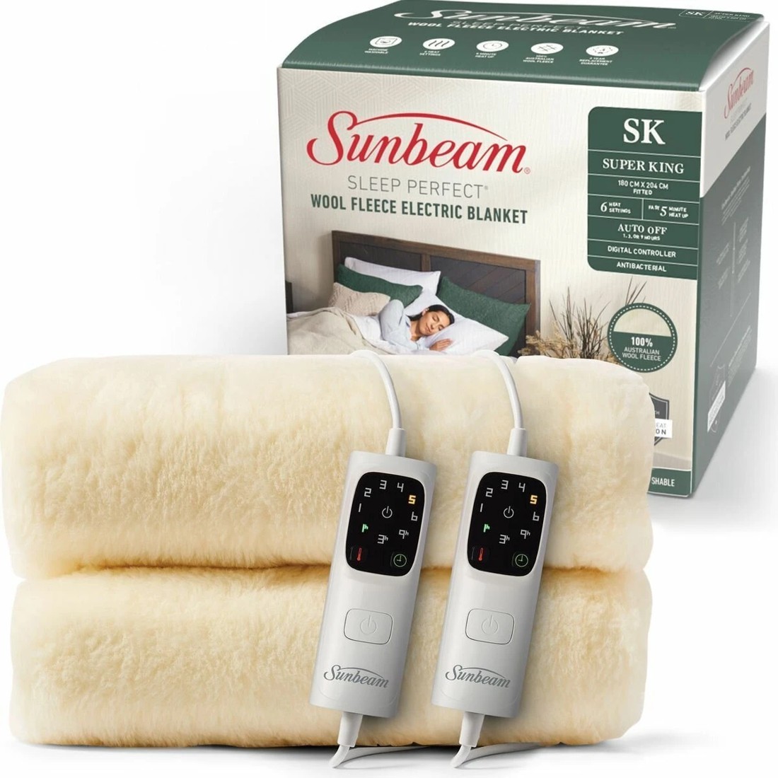 4 Sunbeam Sleep Perfect Wool Fleece Anti Bacterial Super King Heated Blanket, 4 of 5
