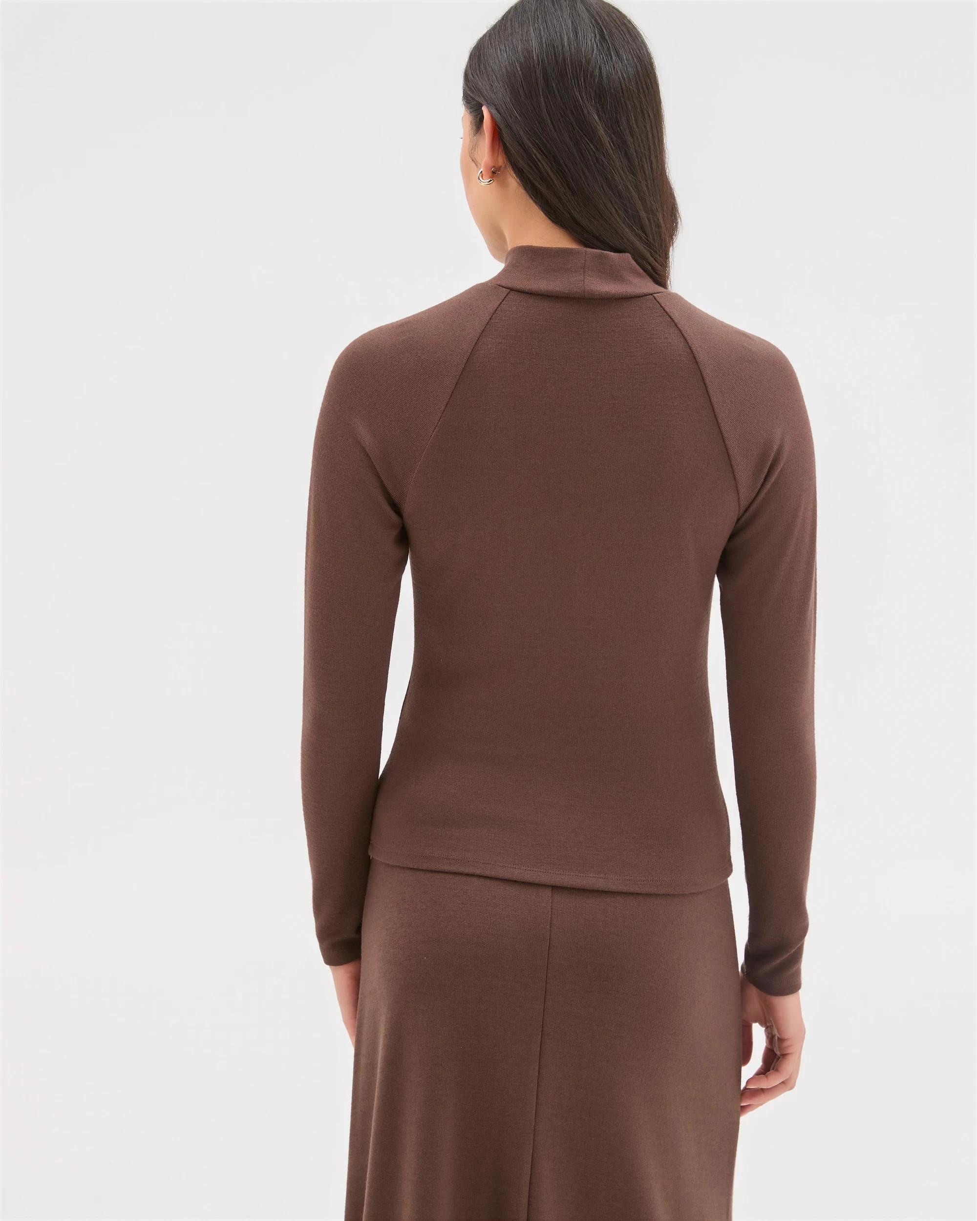 5 Preview Long Sleeve High Neck Drape Top GANACHE, 5 of 5