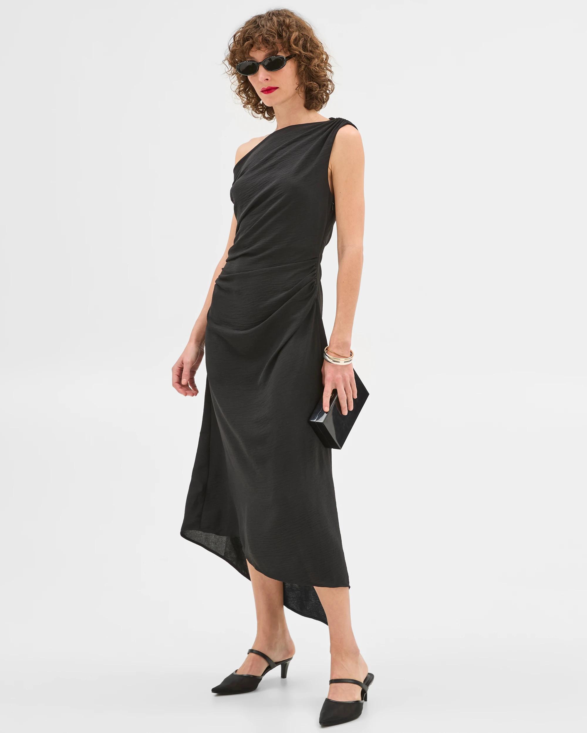 1 Sleeveless Gathered Dress - Preview BLACK, 1 of 7