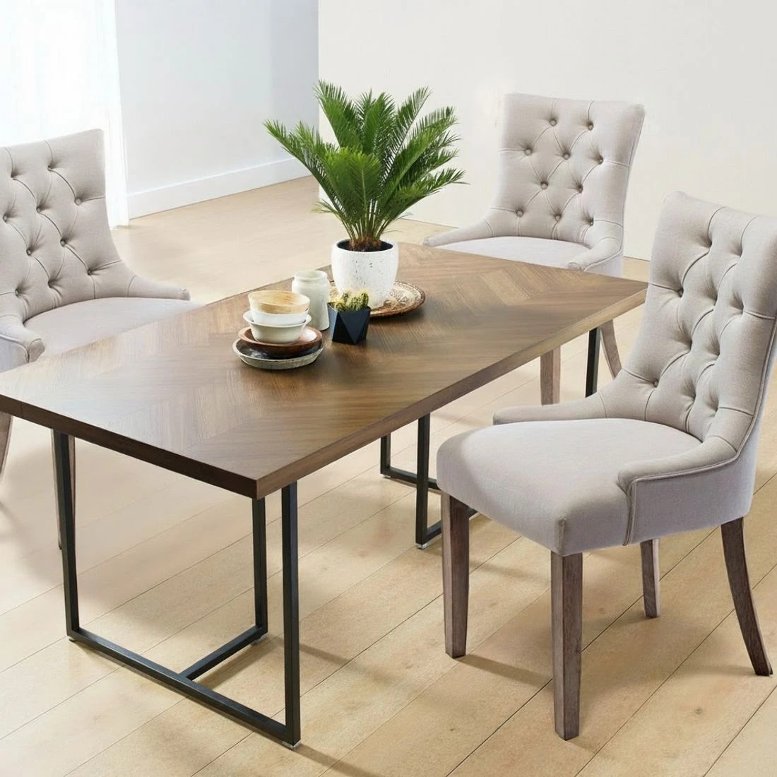 3 Artiss Dining Chairs Set of 4 Linen French Provincial - Beige, 3 of 5