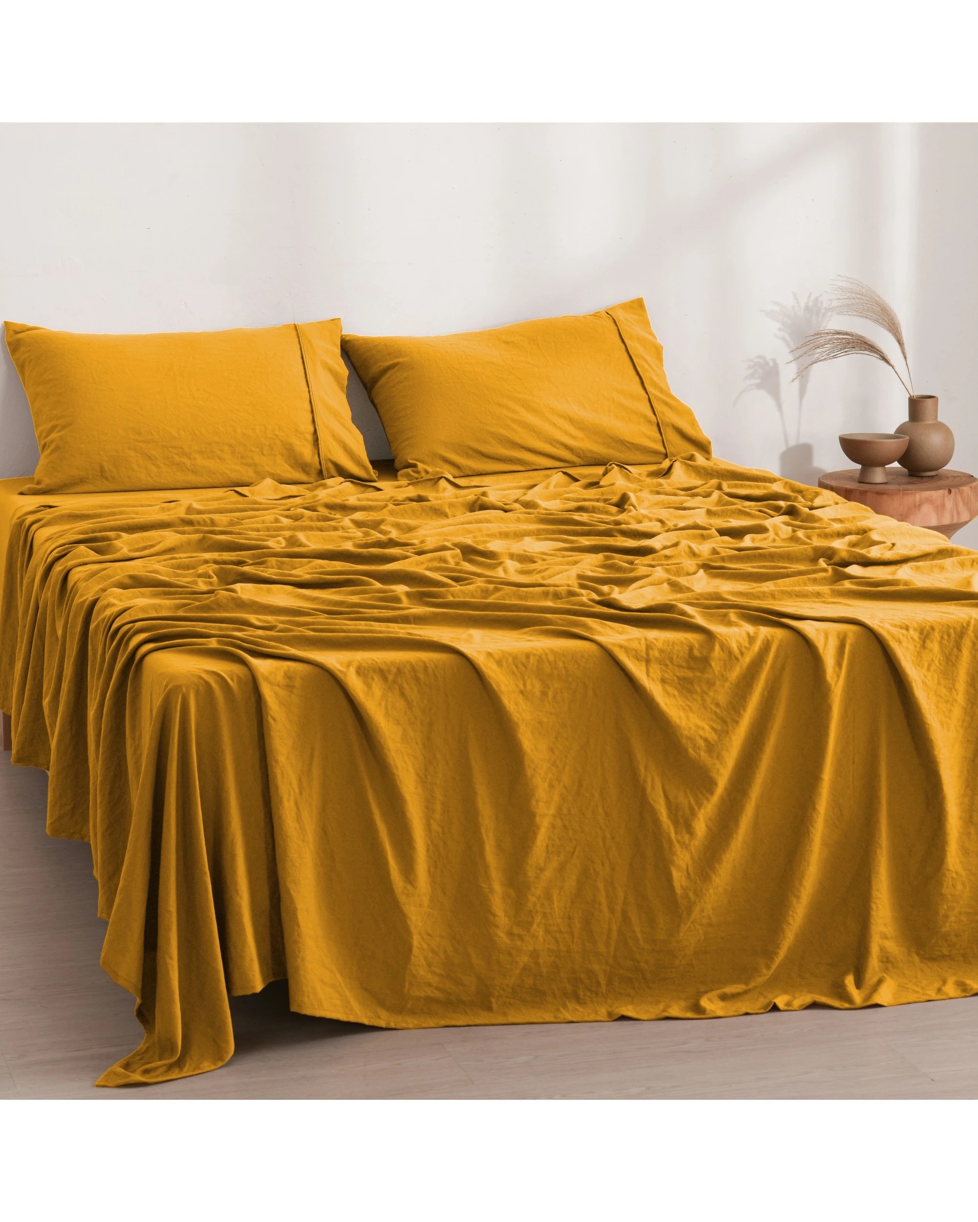 8 Dreamaker Superfine Washed Microfibre Sheet Set - Queen Bed - Mustard, 8 of 10