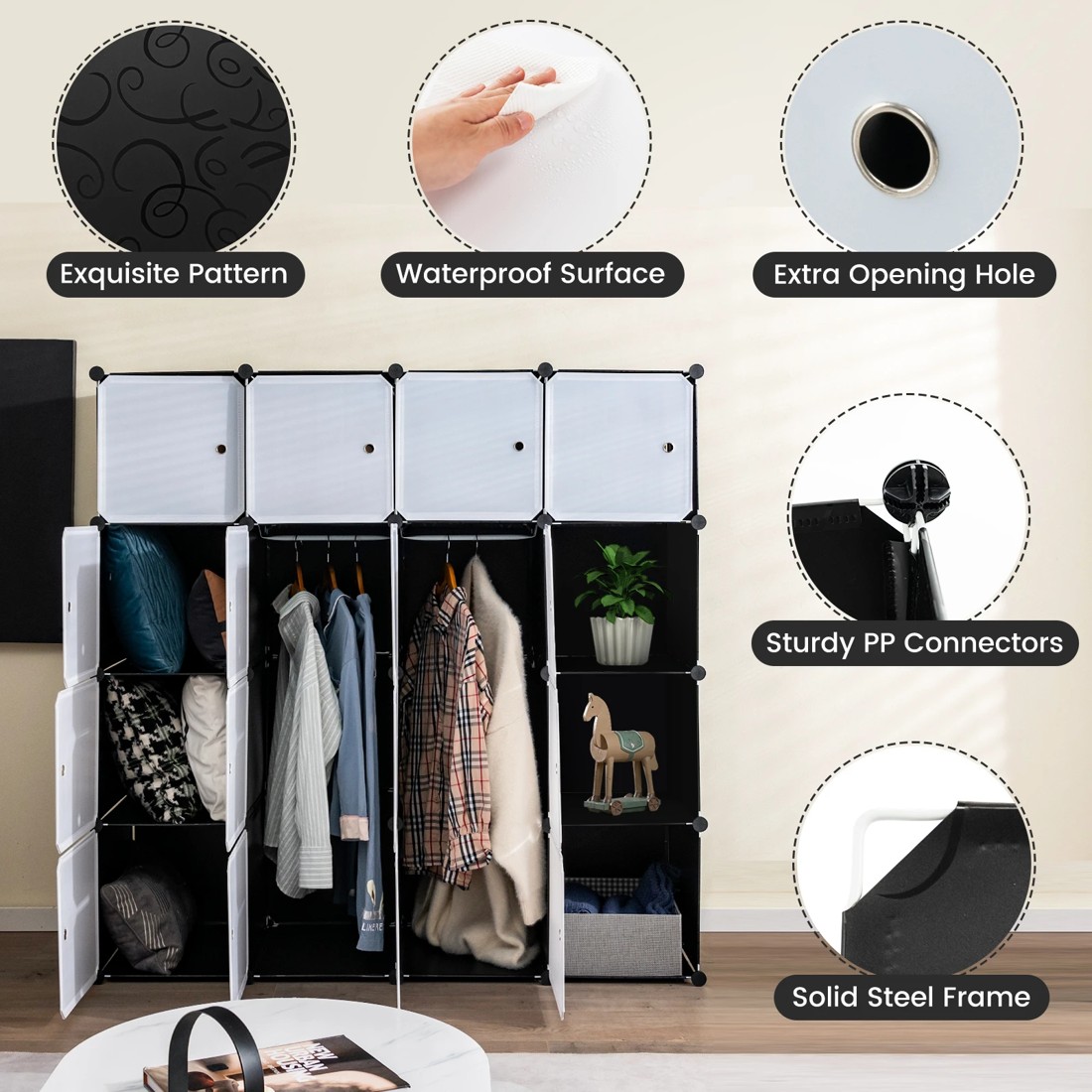 9 Costway 16-Cube Storage Organiser Portable Wardrobe Closet Combination Armoire, 9 of 10
