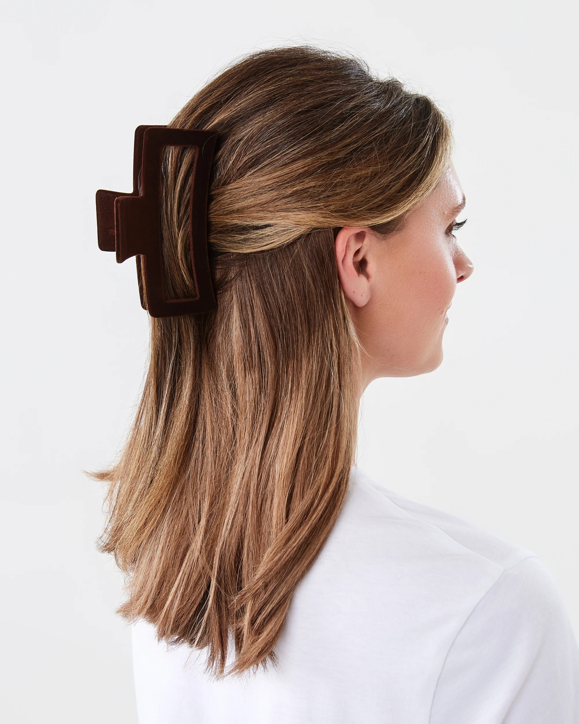 3 Brown Velvet Rectangle Claw Hair Clip, 3 of 4