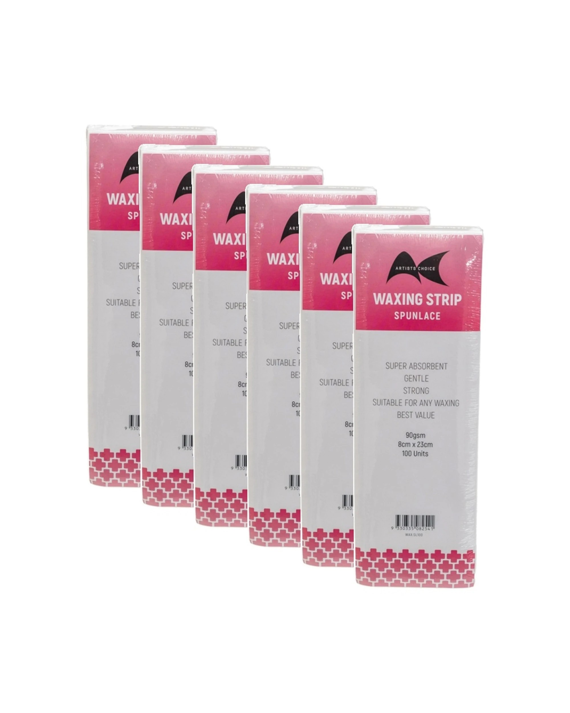 1 Artists Choice 6x 100pc Wax Strips Spunlace Hair Removal 90gsm 8x23cm - Plain, 1 of 4
