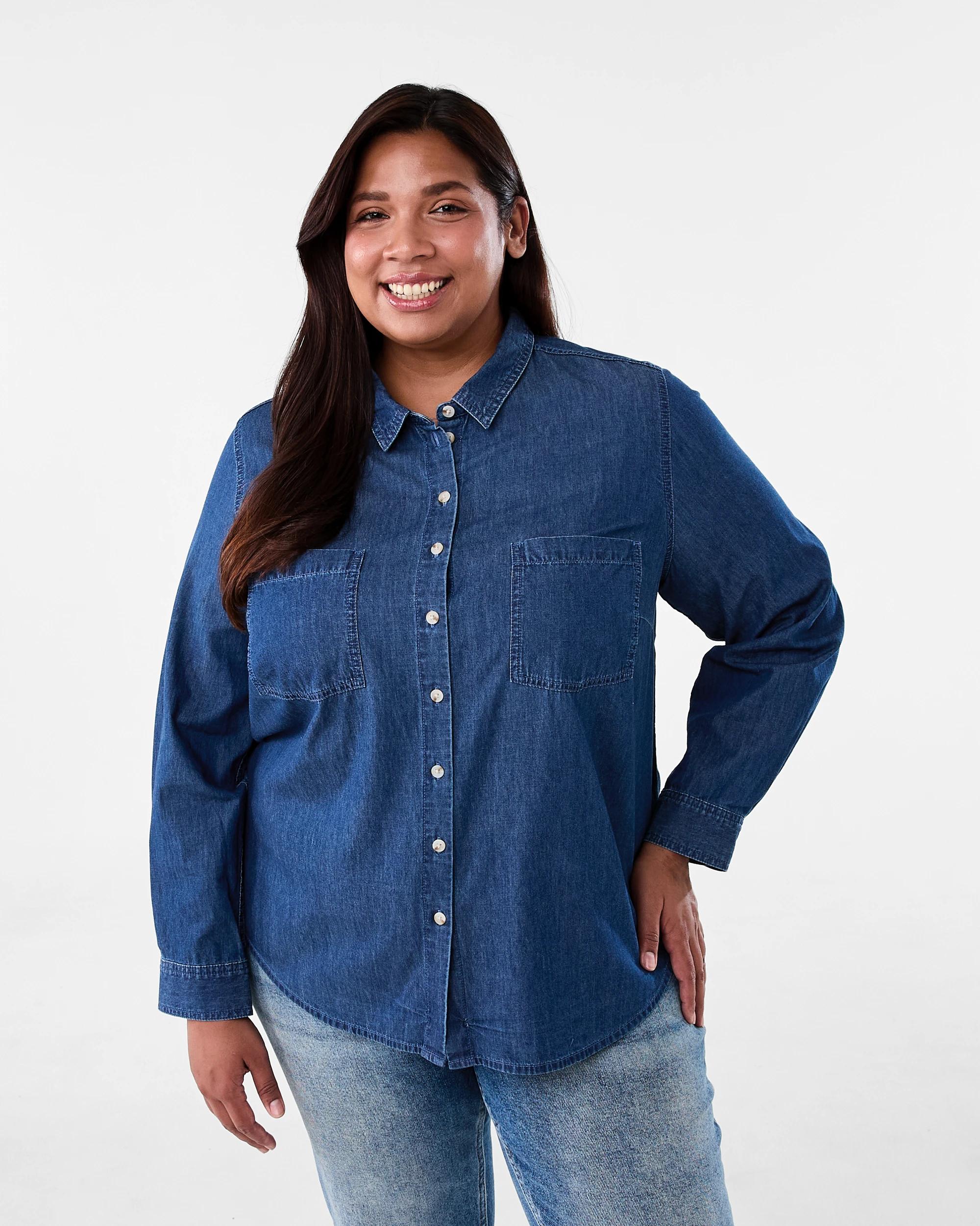 2 Curve Long Sleeve Denim Shirt Mid Wash, 2 of 9