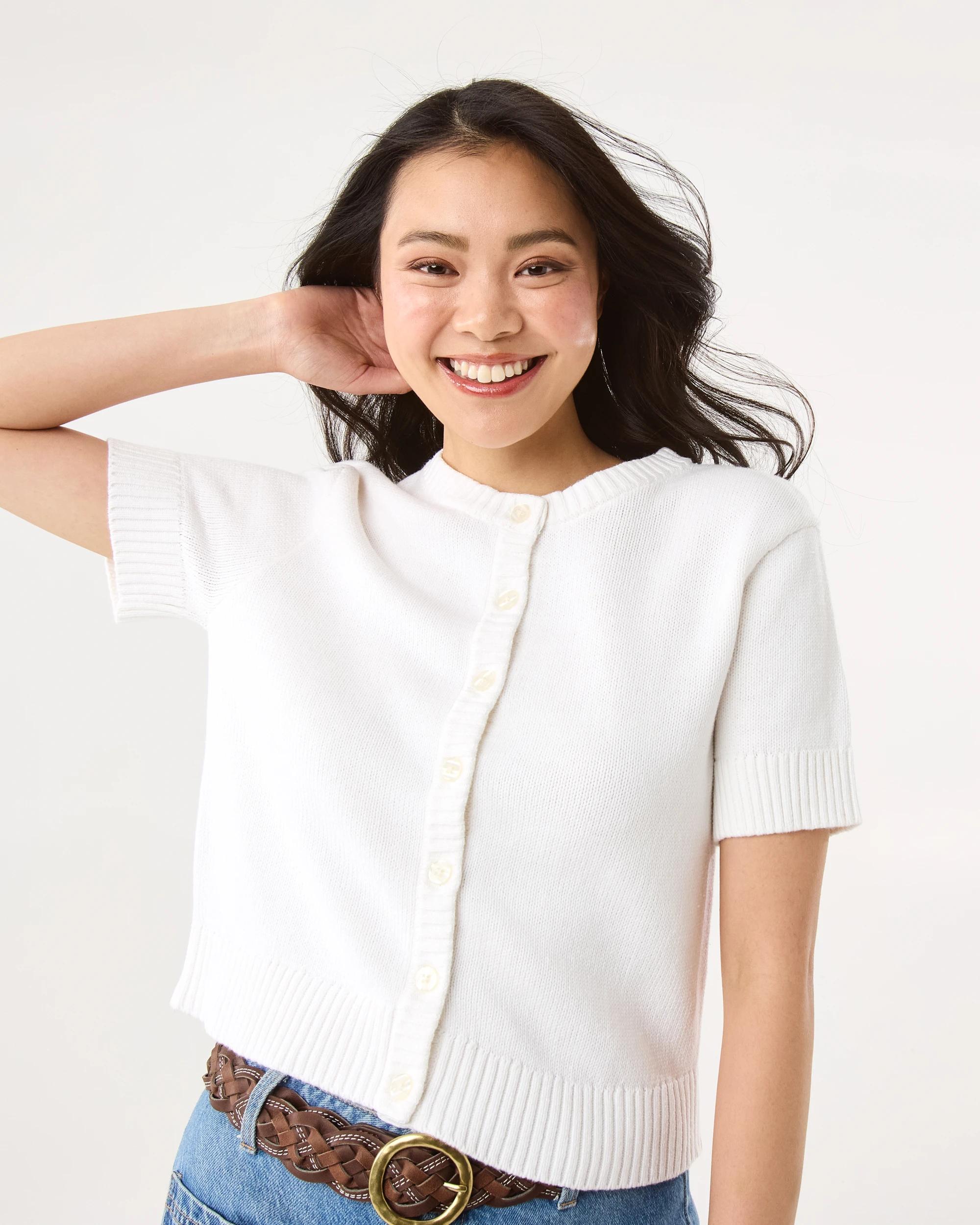 5 Short Sleeve Button Up Cardigan White, 5 of 8