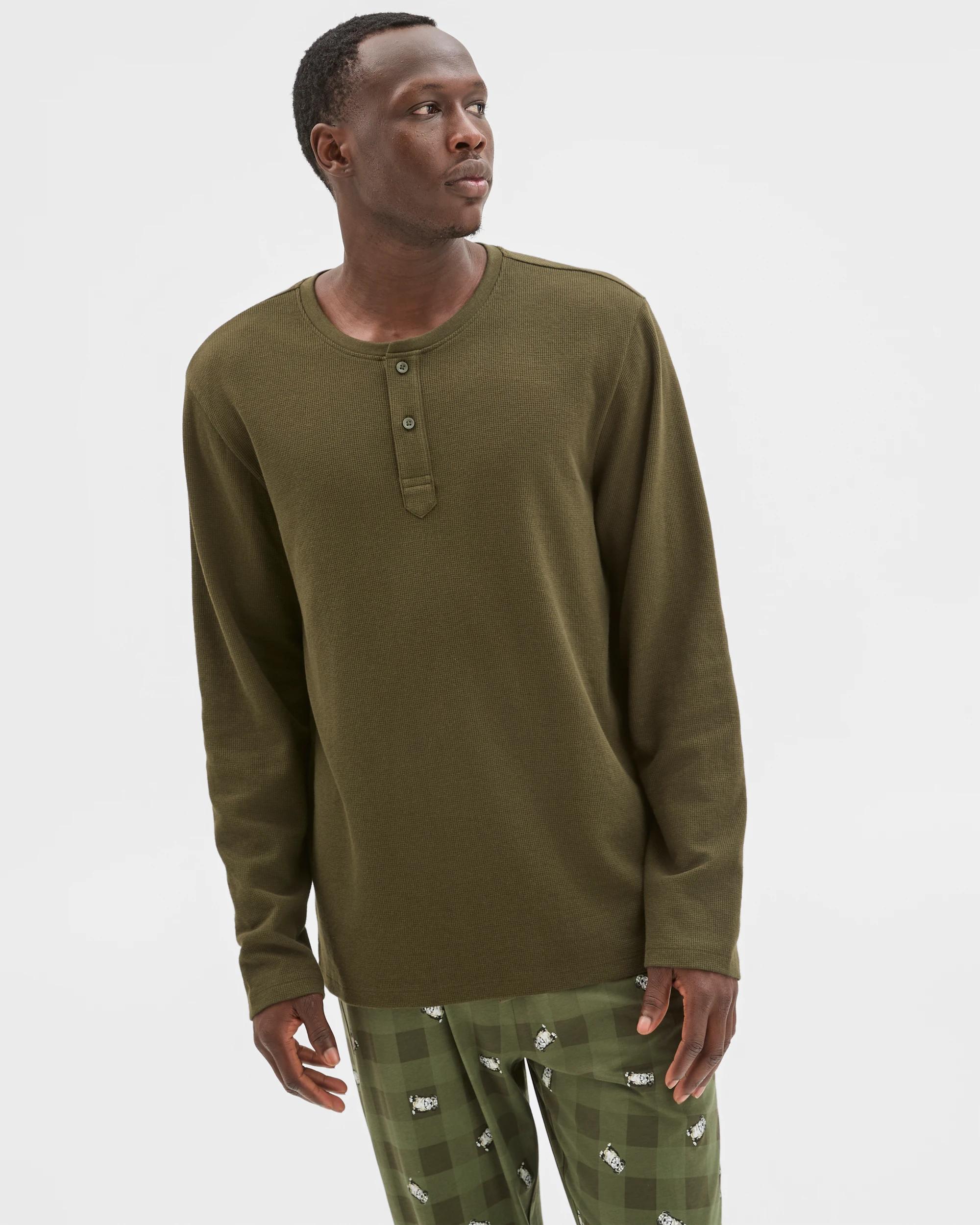 2 Maxx Australian Cotton Blend Waffle Henley Sleep Top FOREST NIGHT, 2 of 6