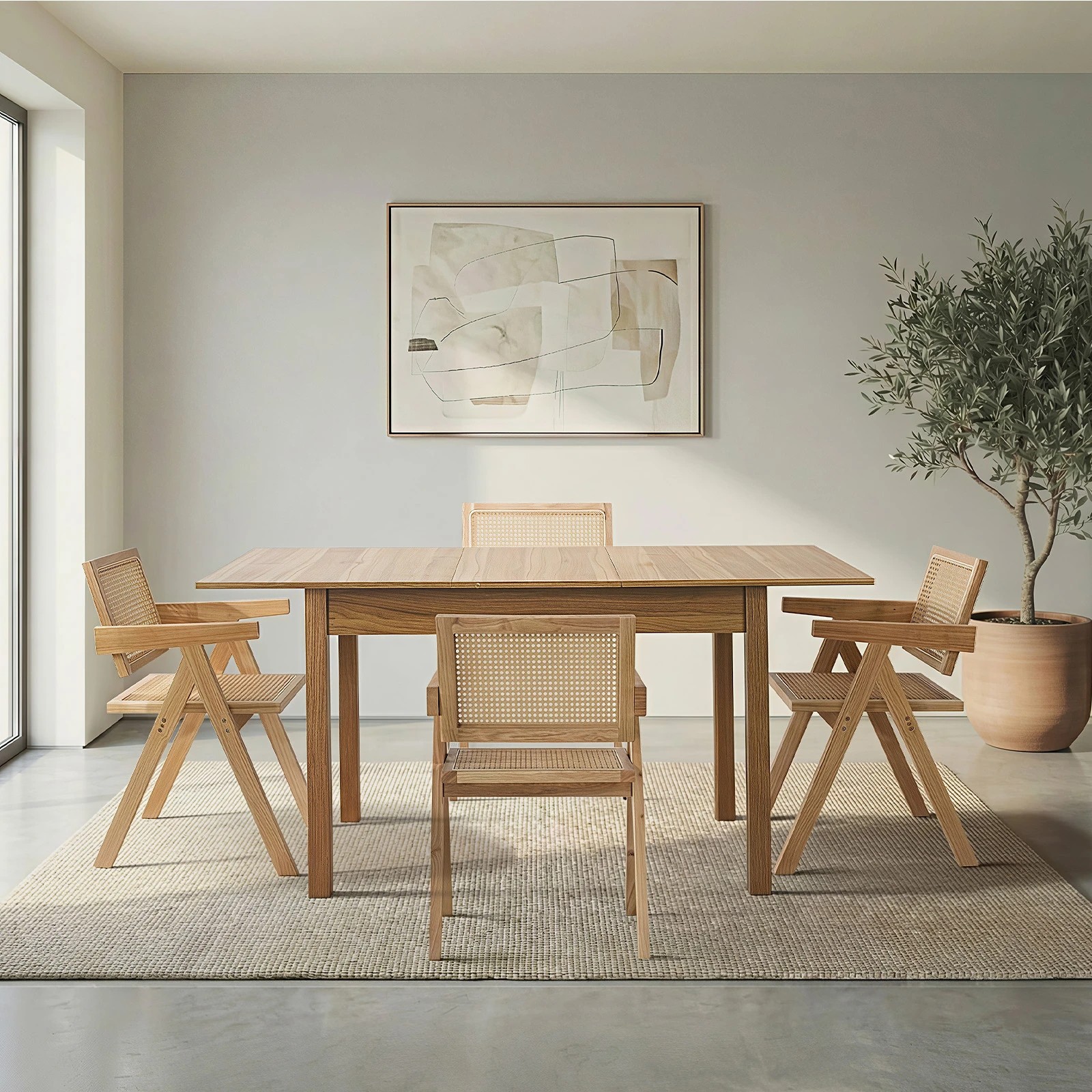 8 Oikiture 5pc Extenable Dining Table and Chairs Wooden Dining Set Ratten - Natural, 8 of 10