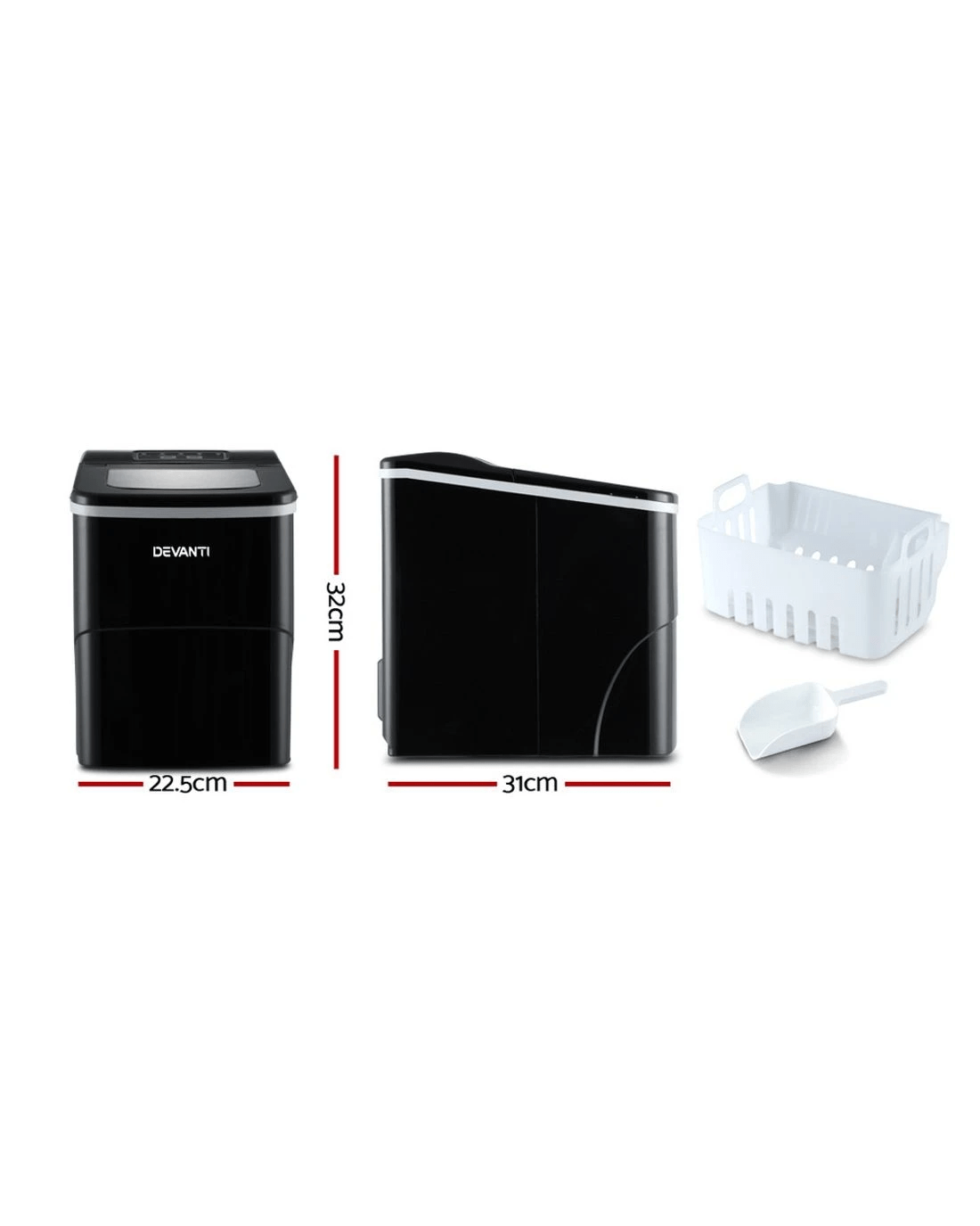 2 Devanti 12kg Ice Maker Machine - Black, 2 of 8