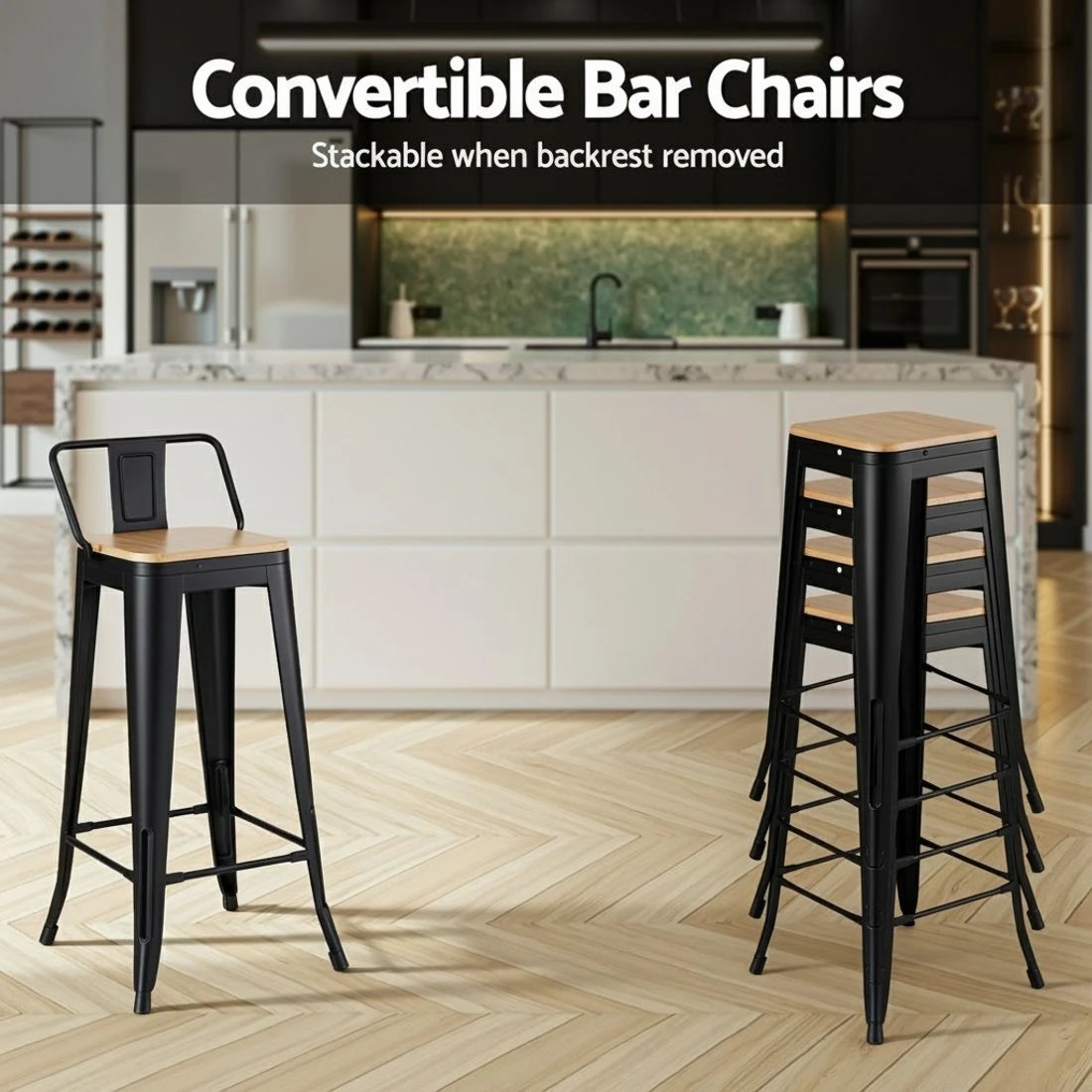 6 Artiss 2x Bar Stools Kitchen Counter High Chair Dining Stackable Metal - Multi, 6 of 8