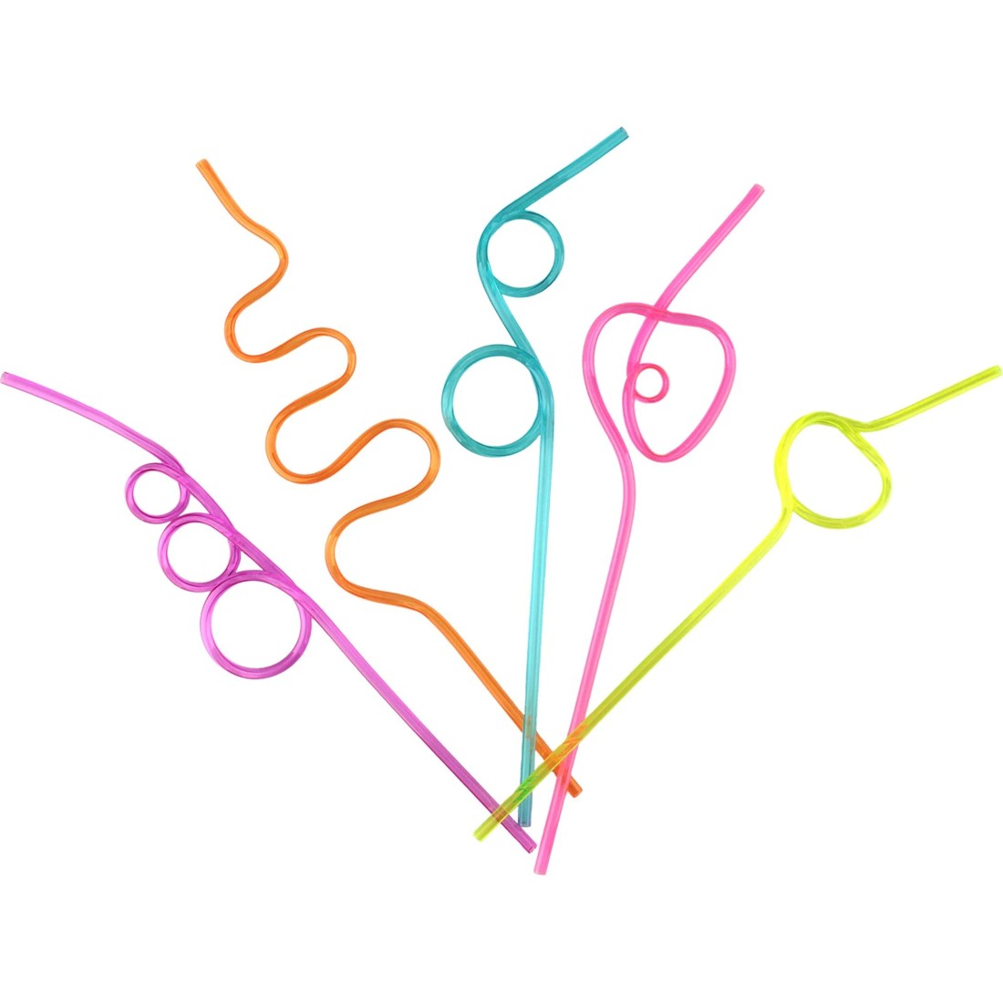 1 Party Maker Assorted Plastic Curly Straws Pack of 5, 1 of 2