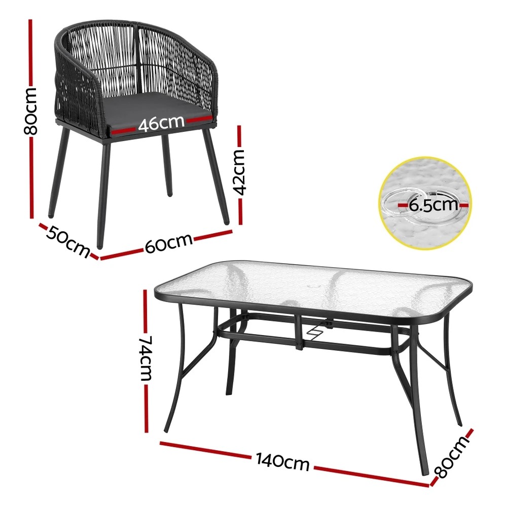 2 Gardeon 5PC Outdoor Dining Set Table and Chairs Garden Patio Furniture Bistro - Black, 2 of 6