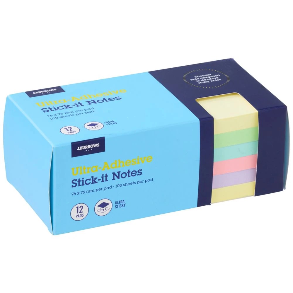 1 J.Burrows Ultra Stick-it Notes 76x76mm Pastel 12 Pack, 1 of 4