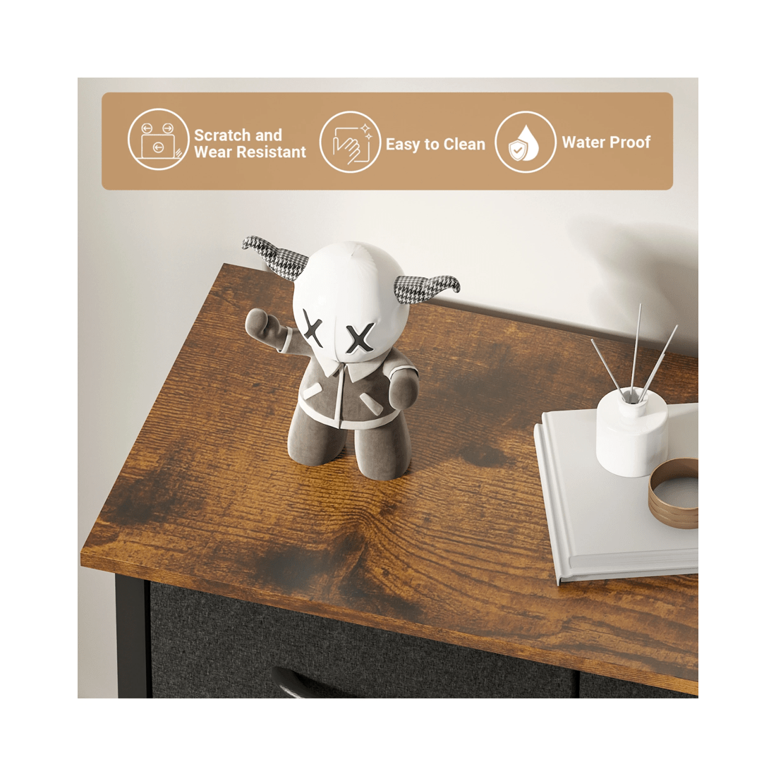 4 Advwin 3-Tier Console Table w/ 3 Drawers Hallway Table Narrow Entryway Display Table Walnut, 4 of 9