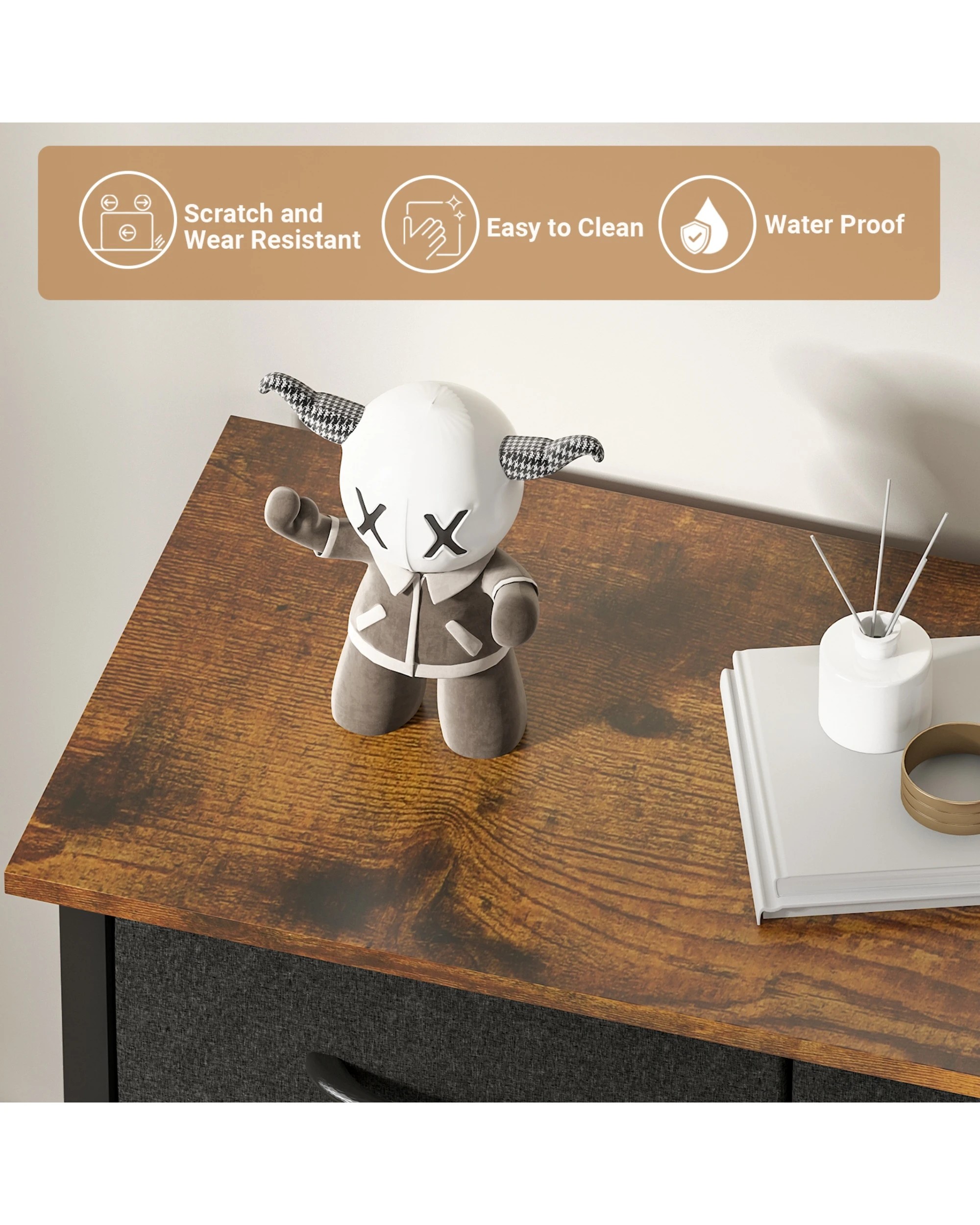 4 Advwin 3-Tier Console Table w/ 3 Drawers Hallway Table Narrow Entryway Display Table Walnut, 4 of 9