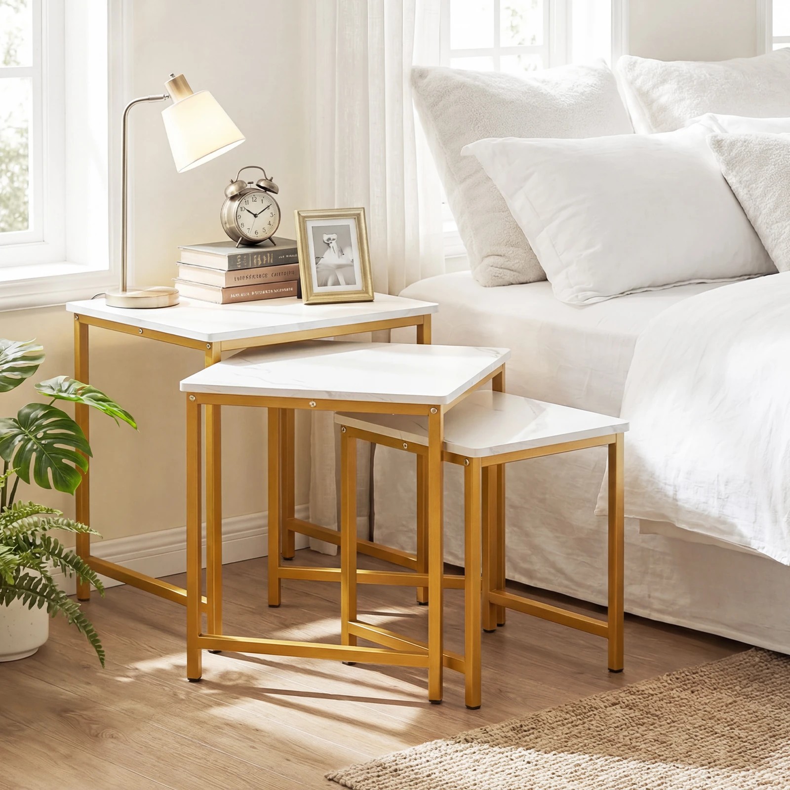 5 Costway Coffee Table Set 3 Modern Side End Table Metal Frame - White, 5 of 6