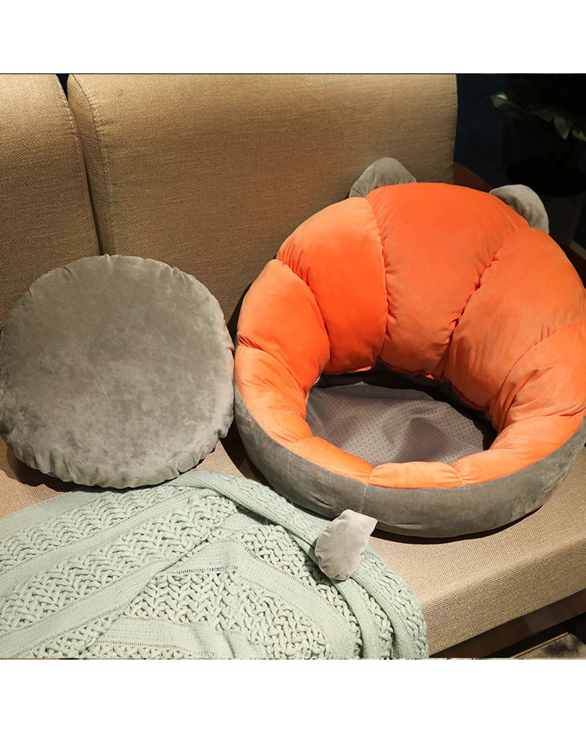 2 Cotton More Orange Cat Flower Floor Cushion Seat 60x25x10cm - Multi, 2 of 5