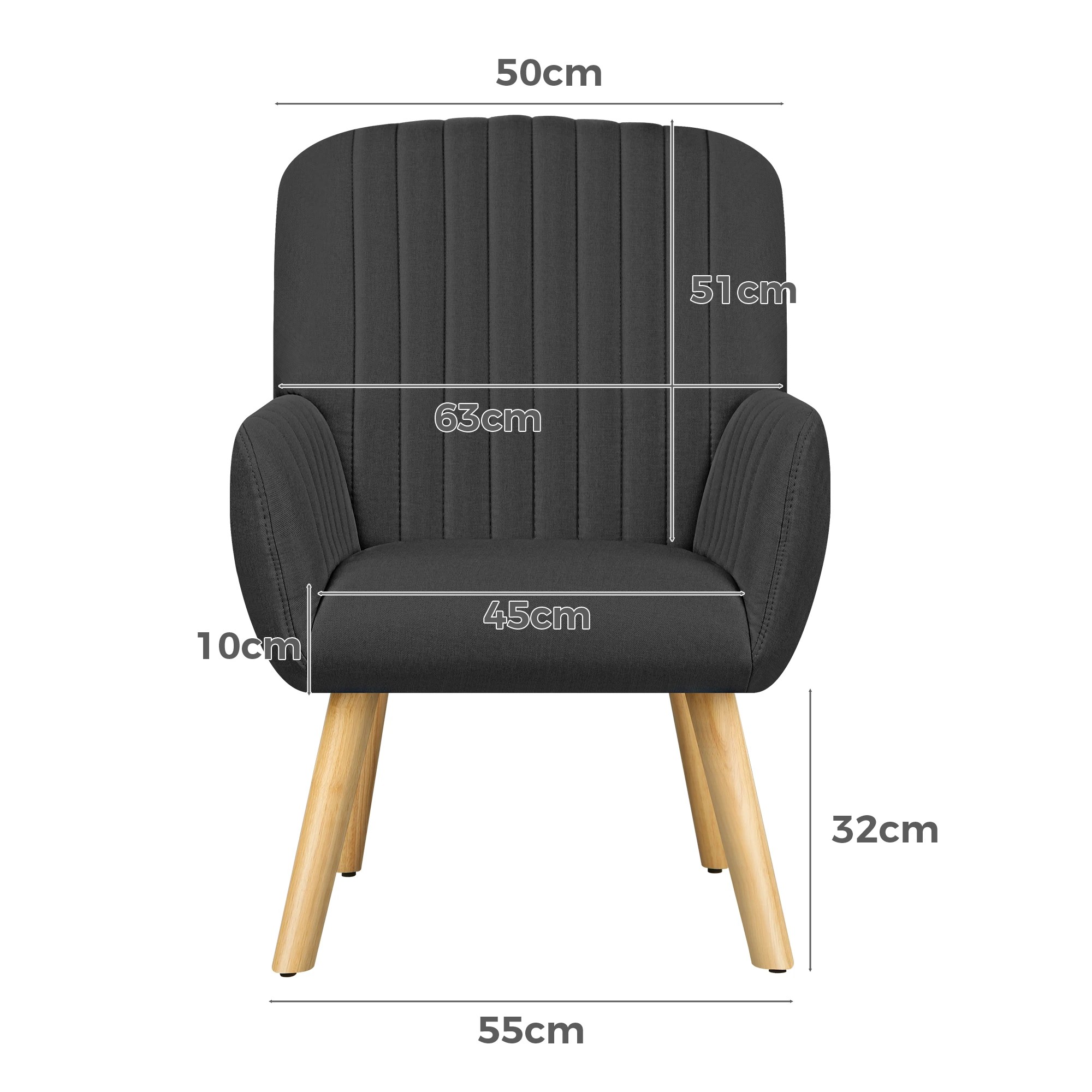 6 Alfordson Armchair Lounge Chair Upholstered Accent Chair Sofa Couch Fabric - Dark Grey, 6 of 9