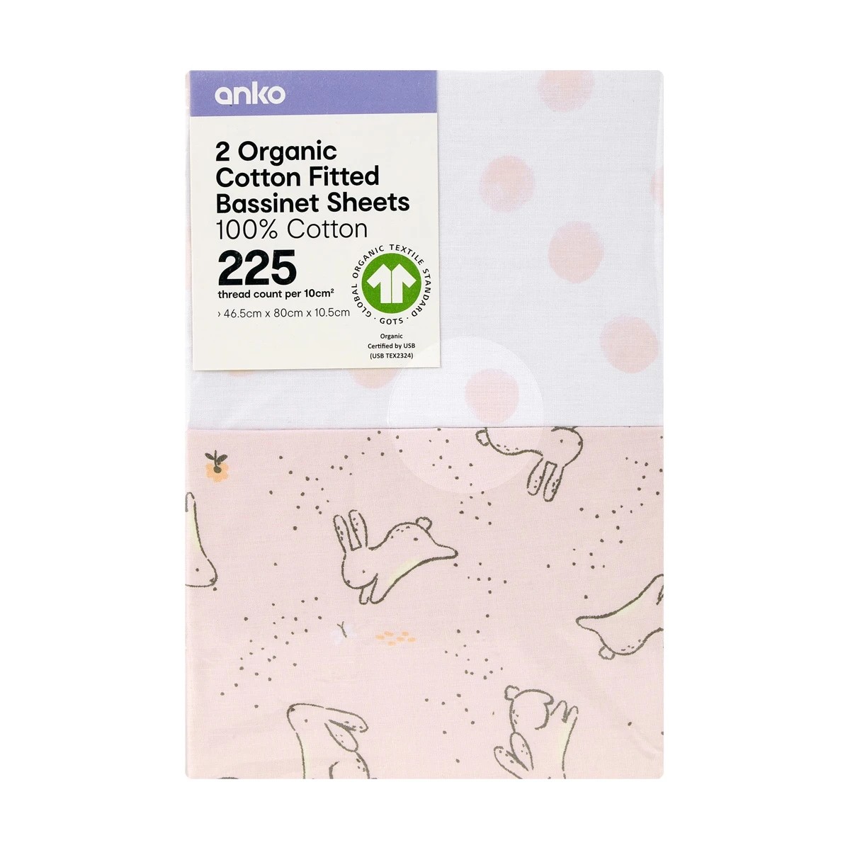 6 2 Pack 225 Thread Count Organic Cotton Fitted Bassinet Sheets - Bunny Print, 6 of 6