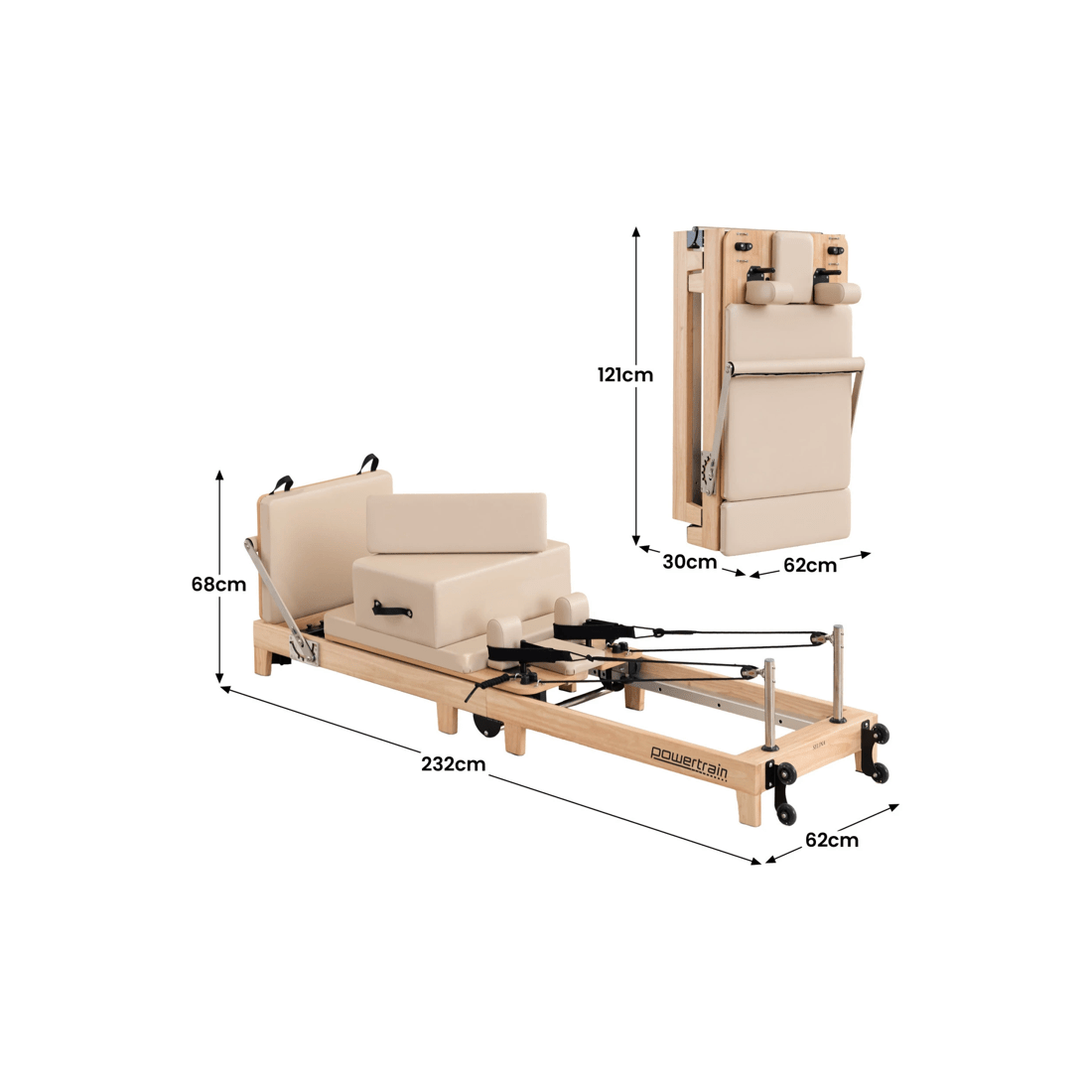 3 Powertrain Selina Pilates Reformer Machine Wooden Folding Multifunctional Home Gym, 3 of 9