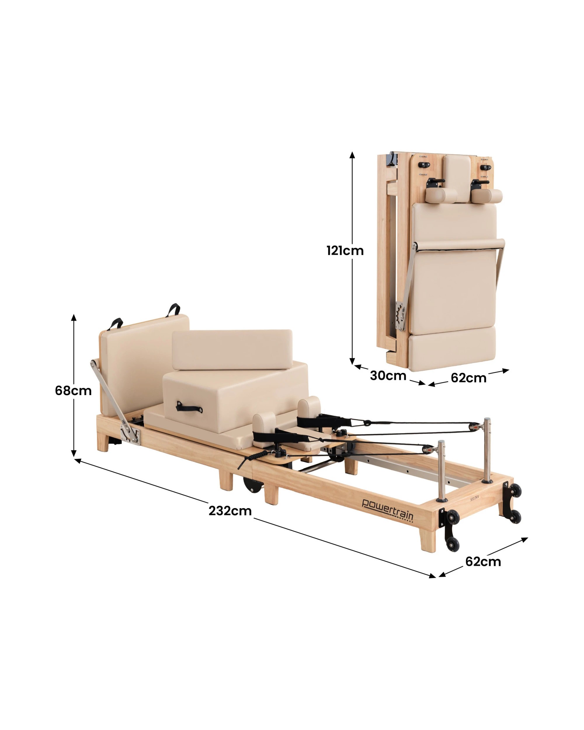 3 Powertrain Selina Pilates Reformer Machine Wooden Folding Multifunctional Home Gym, 3 of 9