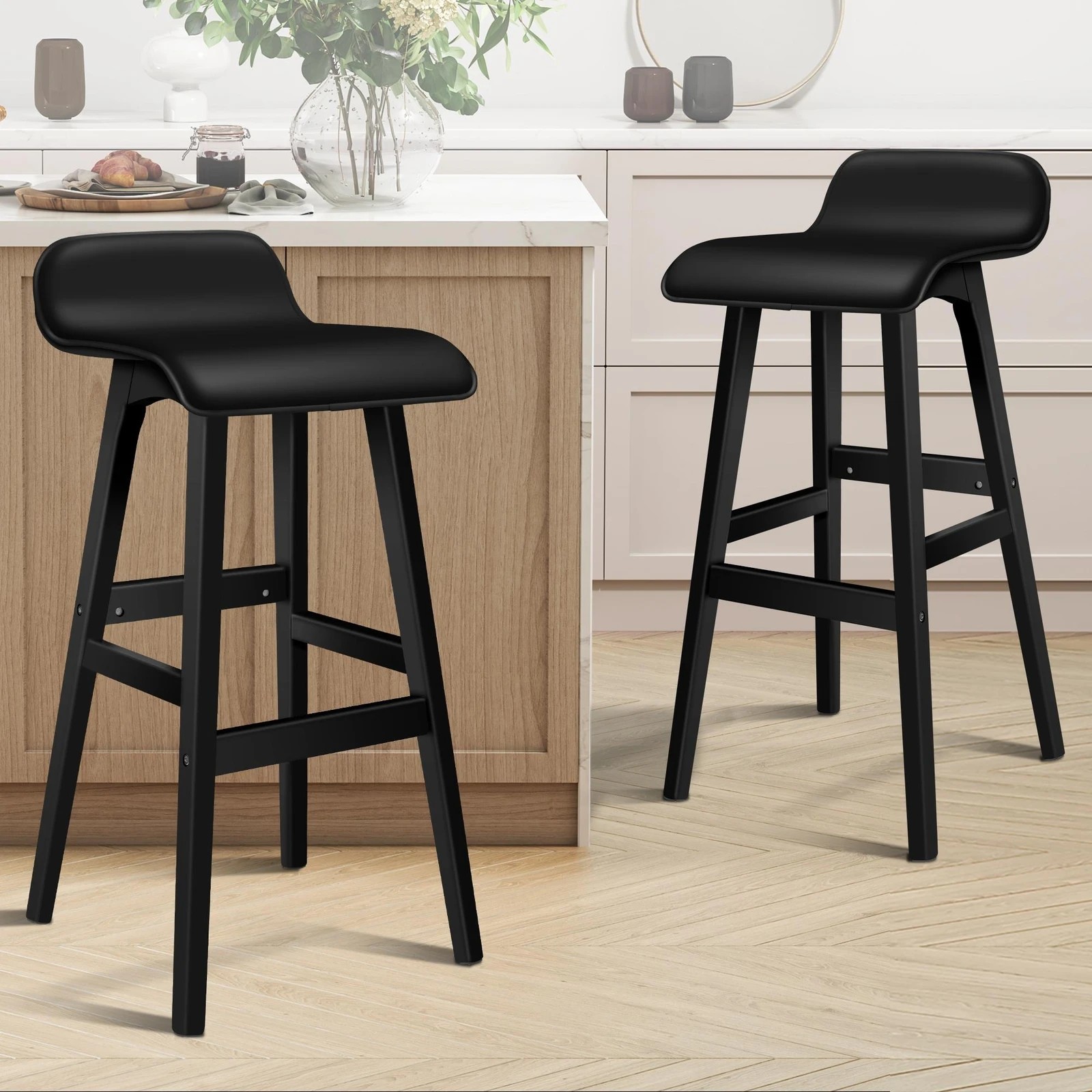 9 Alfordson 4x Wooden Bar Stools Kitchen Dining Chair Leather Samuel - Black, 9 of 9