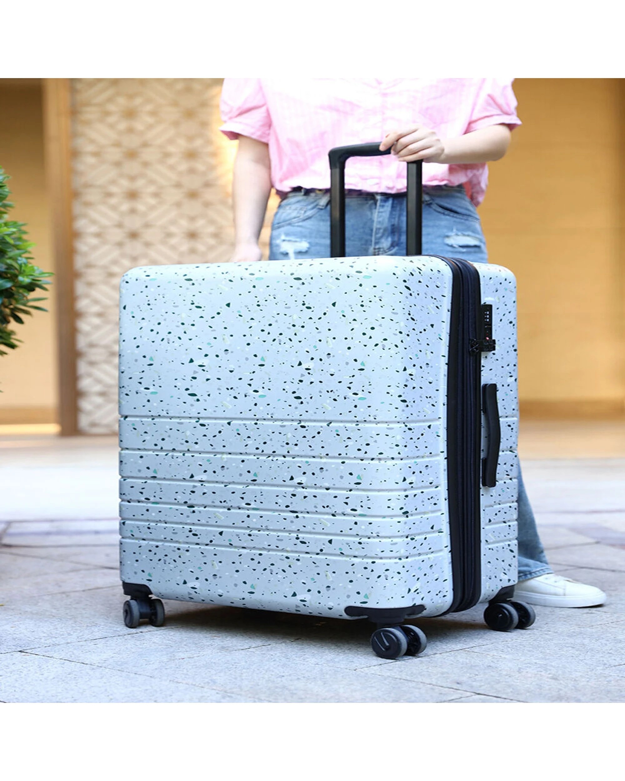 7 Kate Hill Terrazzo Large Travel Luggage Suitcase Lightweight 76x36cm - White, 7 of 9