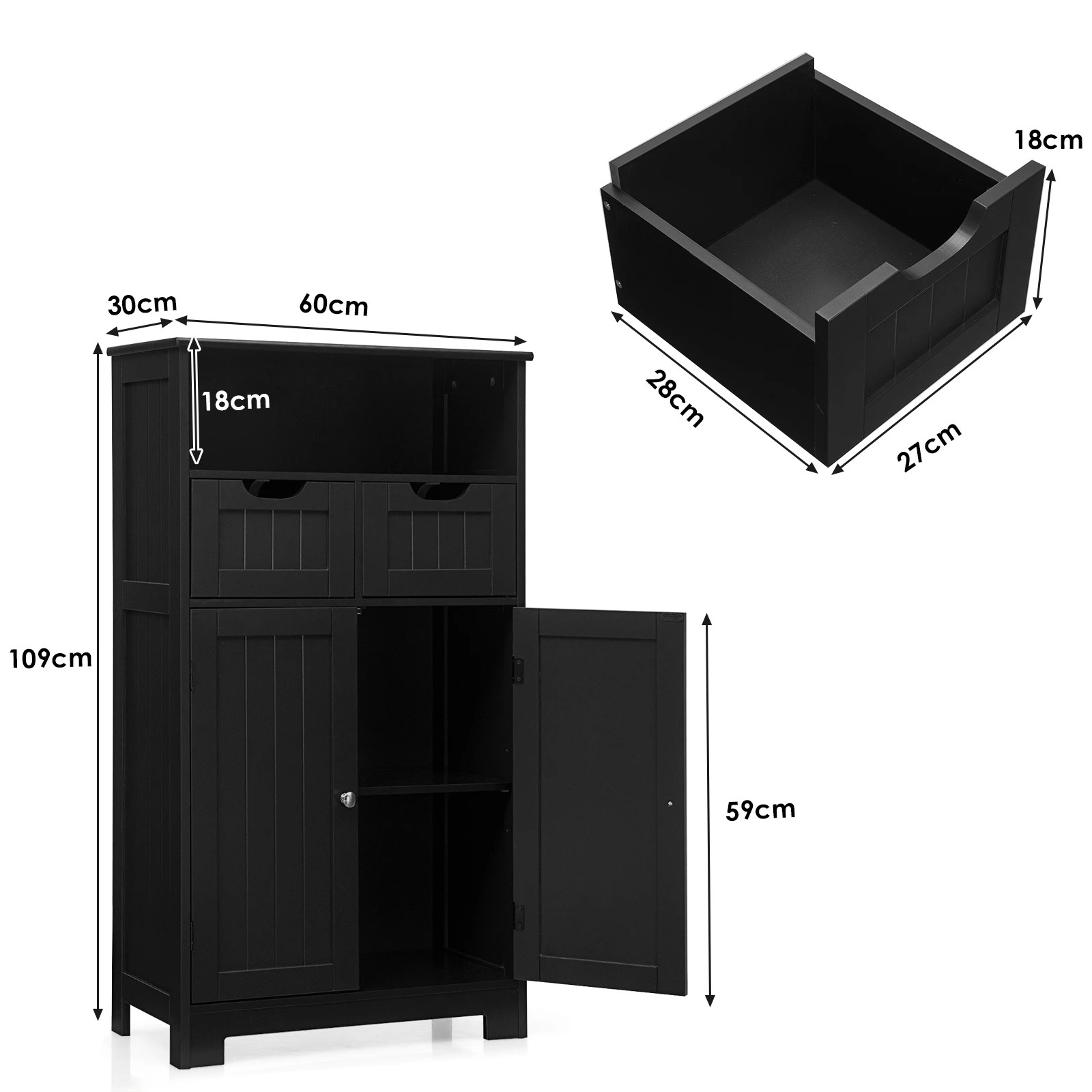 2 Costway Bathroom Floor Cabinet Toilet Storage Cupboard Wooden Laundry Organizer, 2 of 3