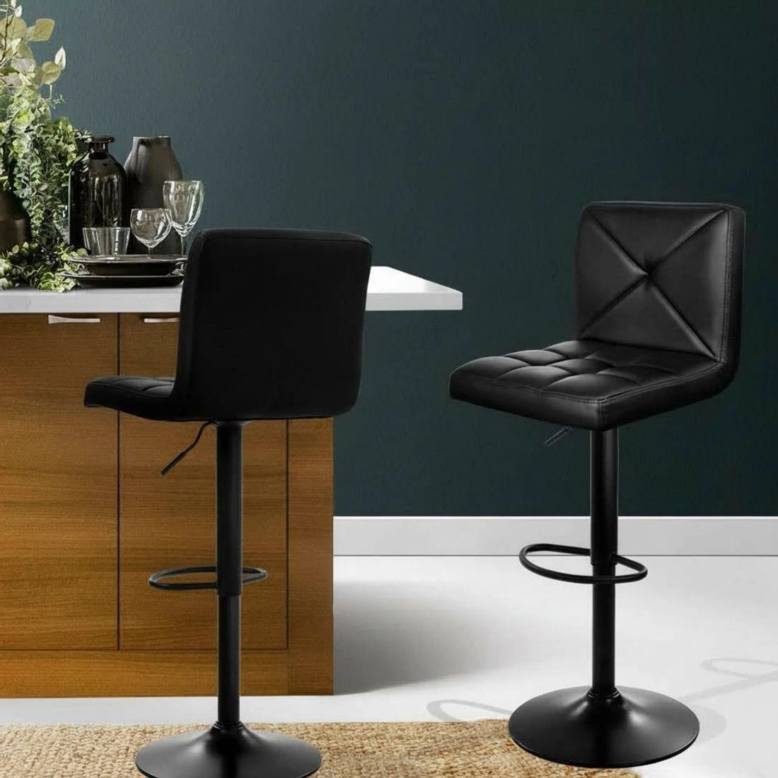 6 Artiss 2x Bar Stools Gas Lift Leather Stool - Black, 6 of 7