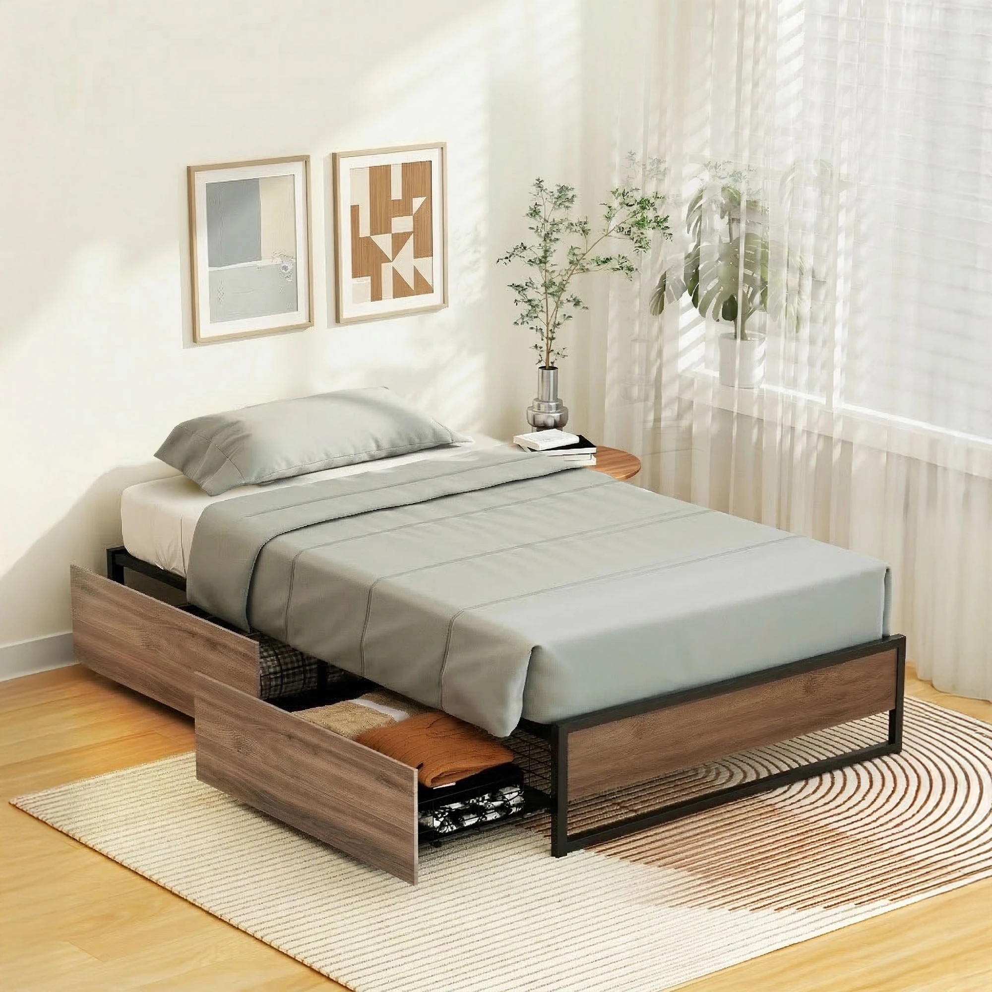 4 Artiss Bed Frame Metal Frame Bed Base 2 Drawers - King Single Bed - Multi, 4 of 4