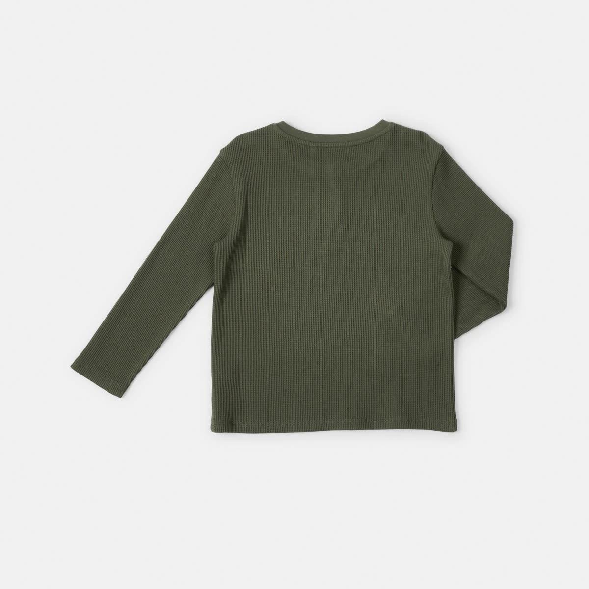 8 Waffle Henley Long Sleeve T-shirt Army, 8 of 8